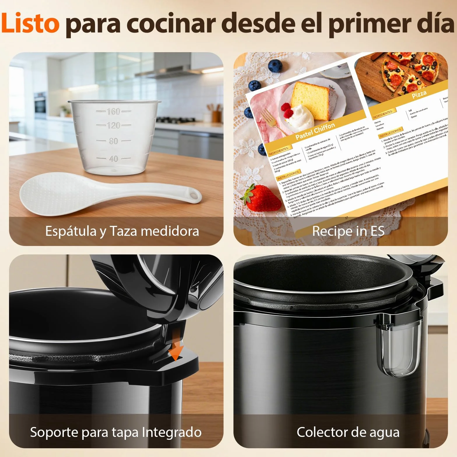 Aigostar Derrick Black - Olla Eléctrica Programable 6 litros, 18 Menús, Programable 24 horas, Panel LED Táctil, Recipiente Extraíble Antiadherente, Temperatura ajustable, Presión ajustable, 1000W