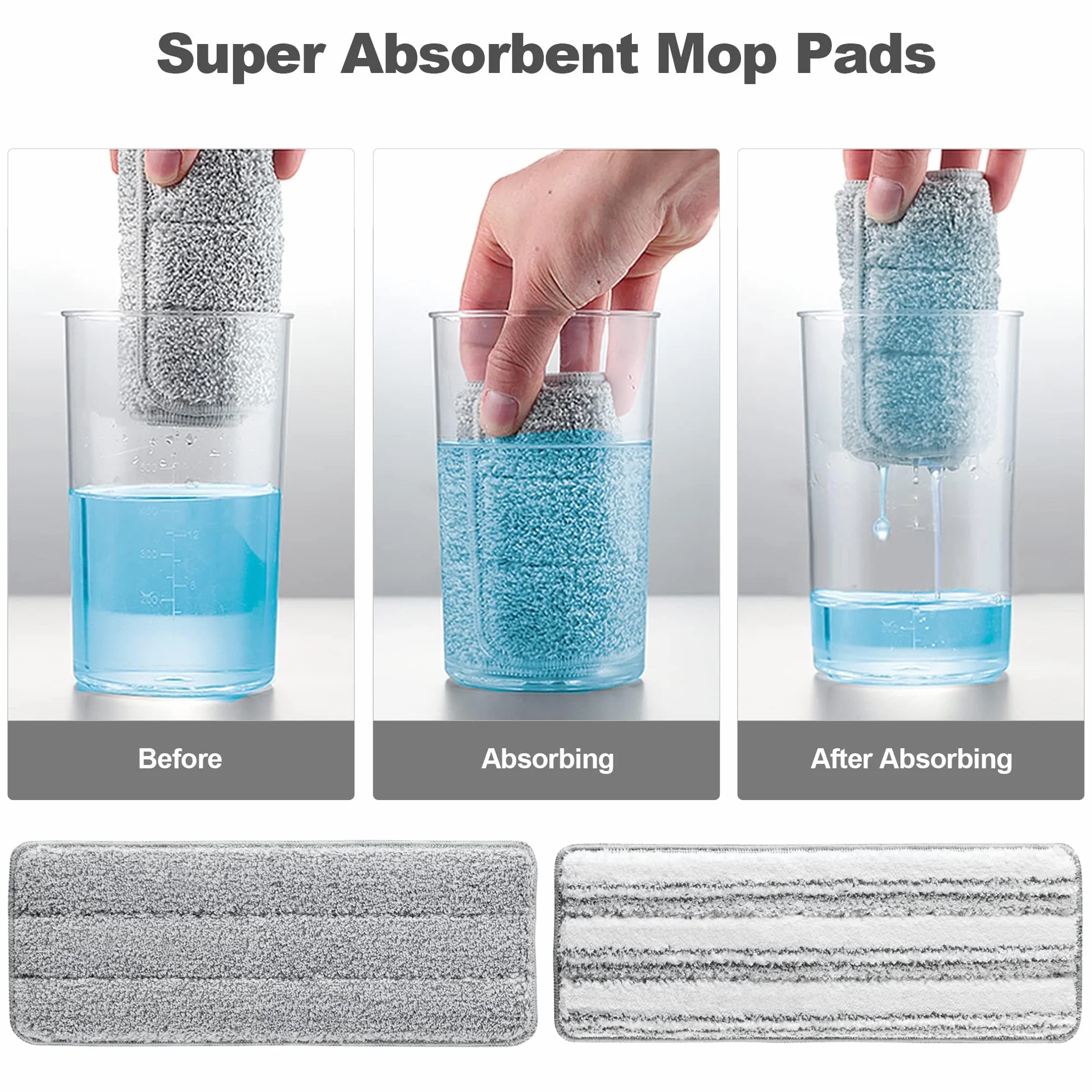 JOYMOOP Alfombras de Microfibra para fregona, reemplazables, Lavables, para fregona Plana o Set de Cubo, Pack de 4 Refills de 13 Pulgadas - Gris y Rayas