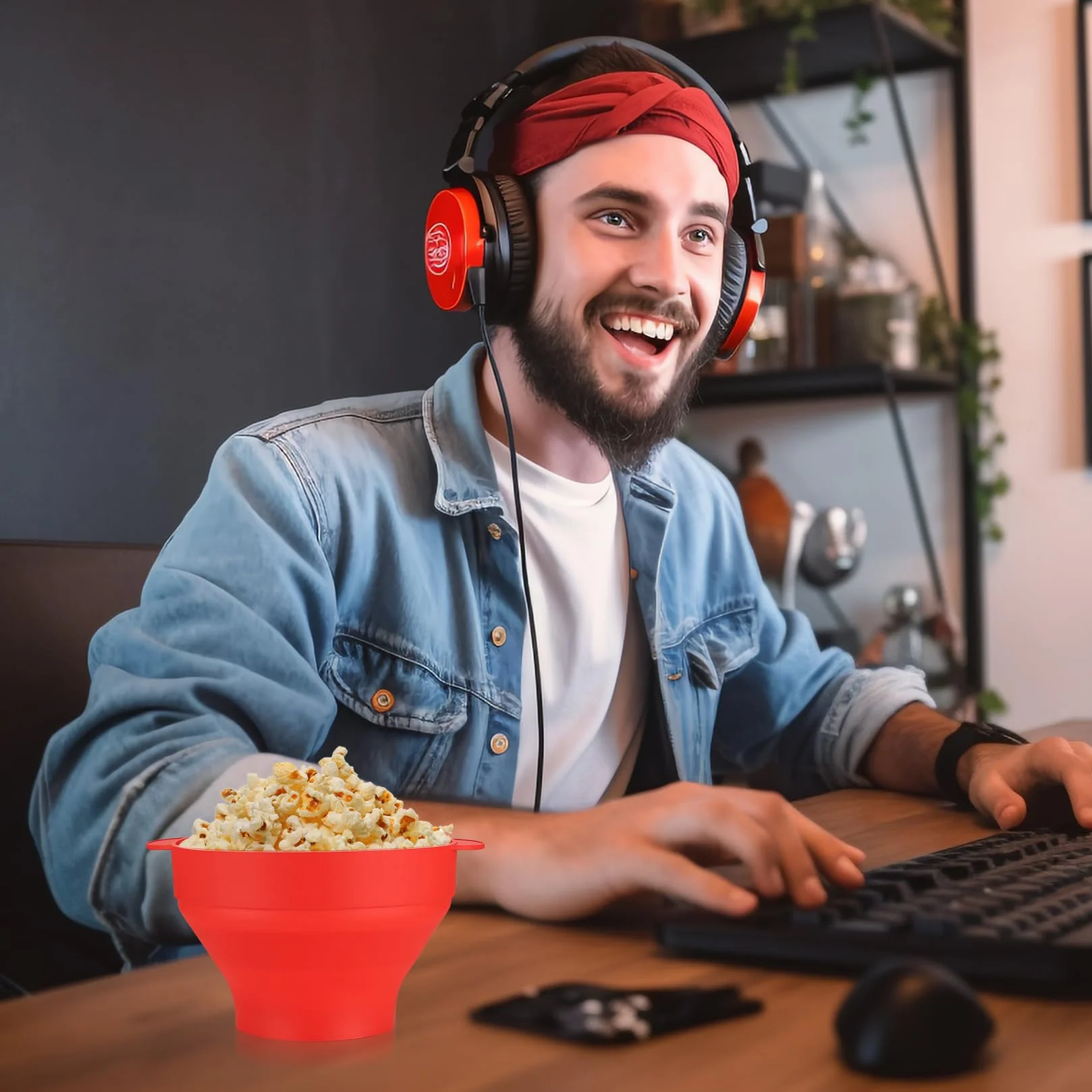 Popcorn para Microondas, Popcorn Maker Plegable de Silicona, Tazón con Tapa, Libre de BPA, Palomitas Popper sin Aceite