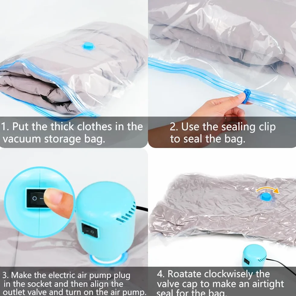 Bolsas de Almacenaje al Vacío 10 Piezas con Bomba de Aire Eléctrico para Ropa, Ropa de Cama, Edredones