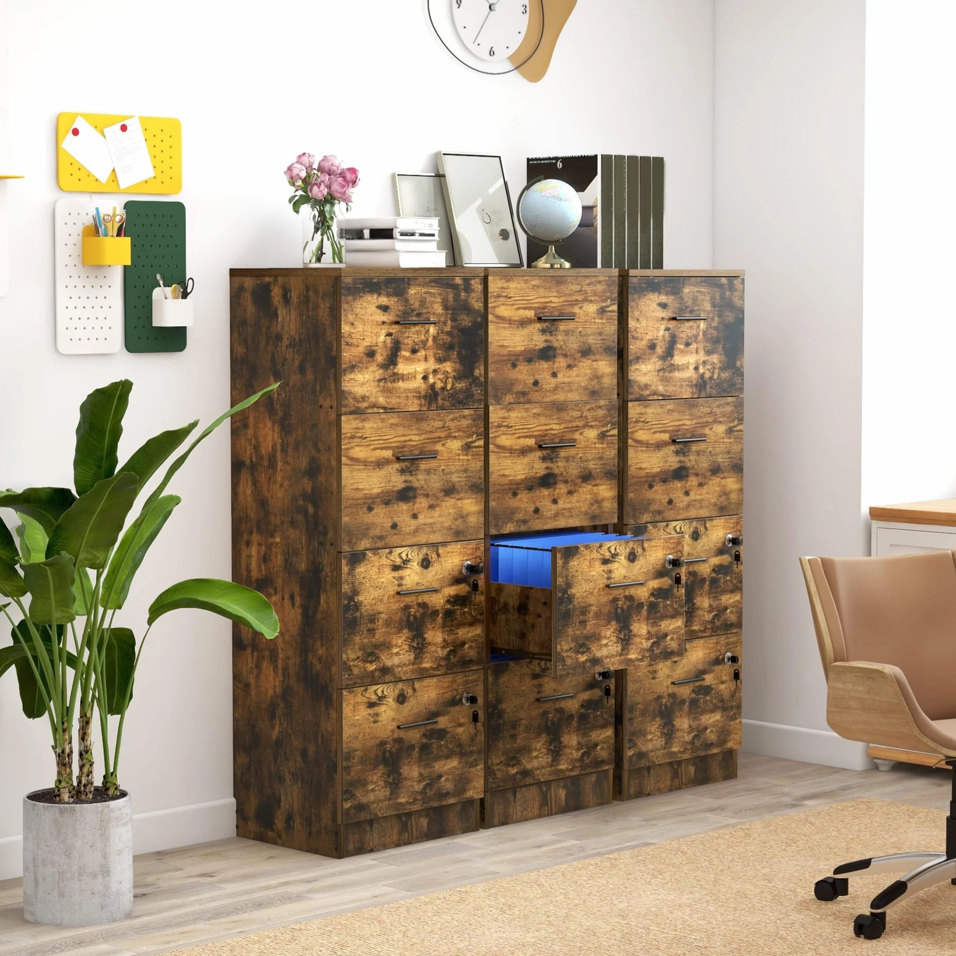 YITAHOME Archivador vertical resistente con 4 cajones, para archivos de tamaño carta A4, requiere montaje, armario de almacenamiento con cerradura para oficina en casa, 40 x 40 x 131 cm