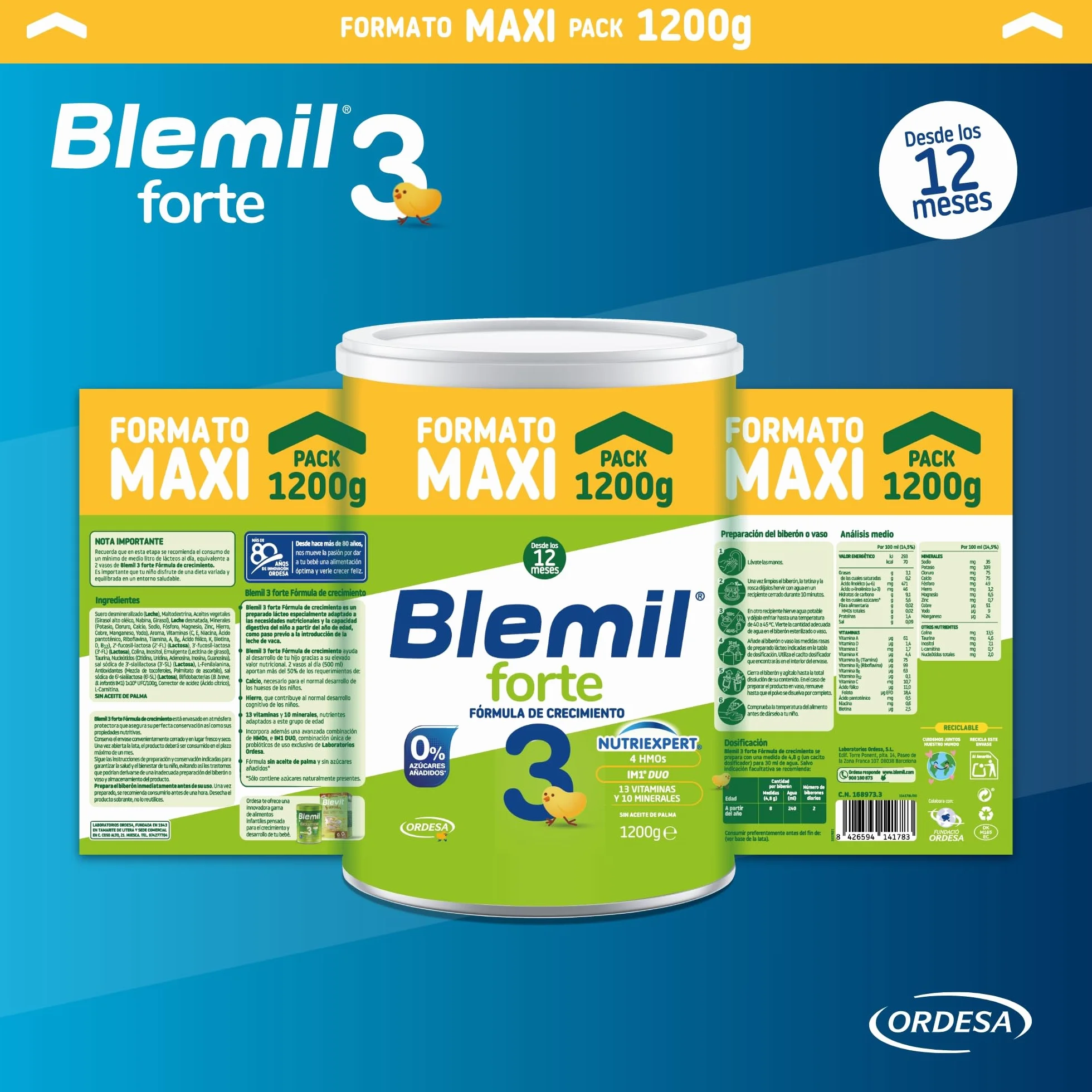 Blemil Plus 3 Forte 1200 g Preparado Lácteo en polvo para Niños 1-3 Años
