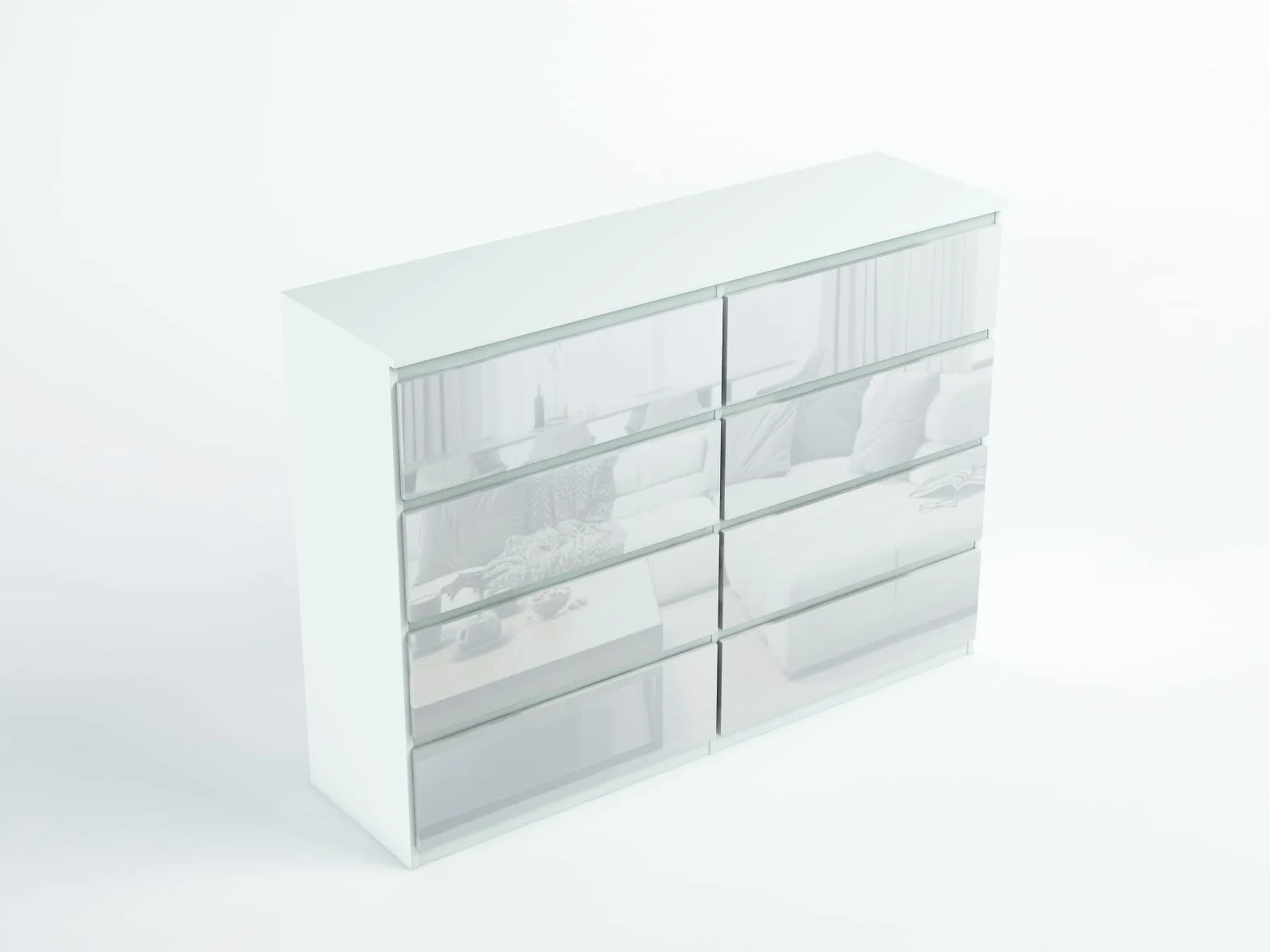 meble masztalerz Comoda Dormitorio 8 Cajones 138,5 cm - Cajonera Armario Interior - Sinfonier Dormitorio Alto - Muebles para el Salón - Cómoda Moderna - Blanco con Frente Brillante 138,5x101,5x39 cm