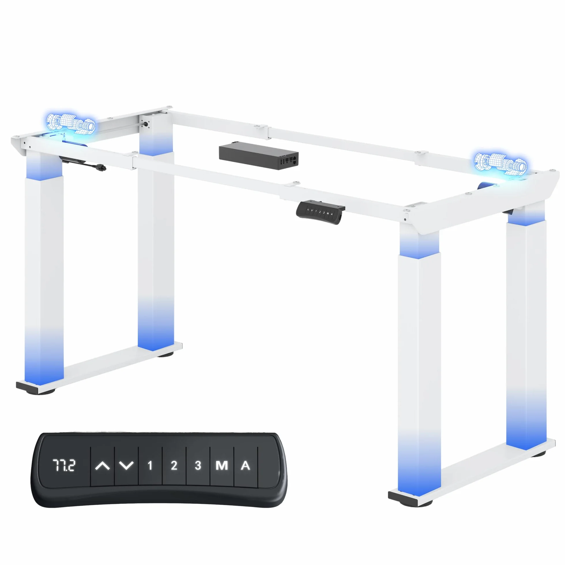 FLEXISPOT Escritorio Elevable Eléctrico Marco de Mesa Estructura Escritorio Elevable con 4 Patas, Marco de Acero de Mesa de Comedor y con 2 Motores, con Memoria de 4 Botones- Carga de 150KG,Blanco