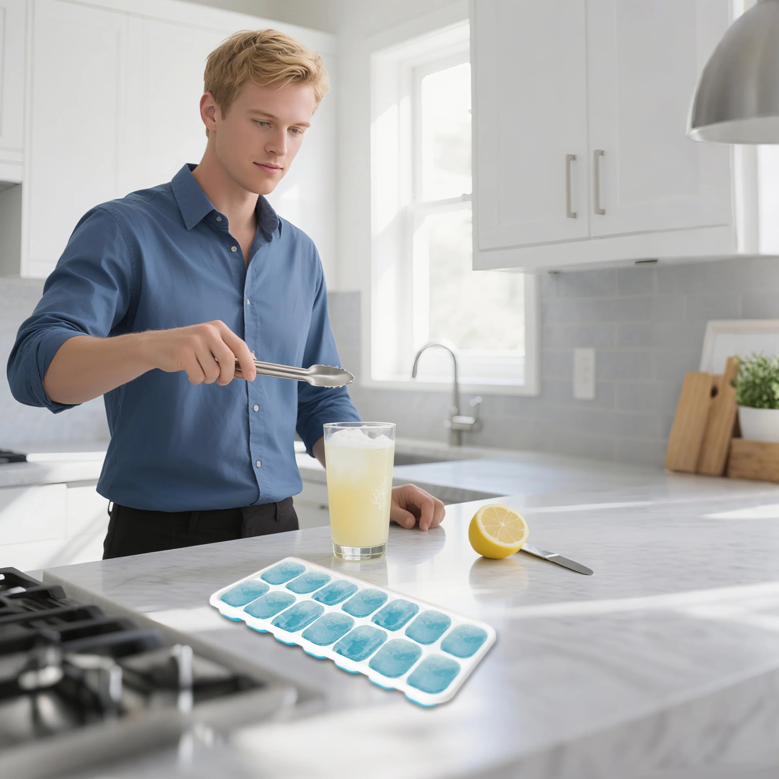 Cubiteras para Hielo con Tapa, Silicona Grado Alimenticio, Certificación LFGB, 4 Cubos