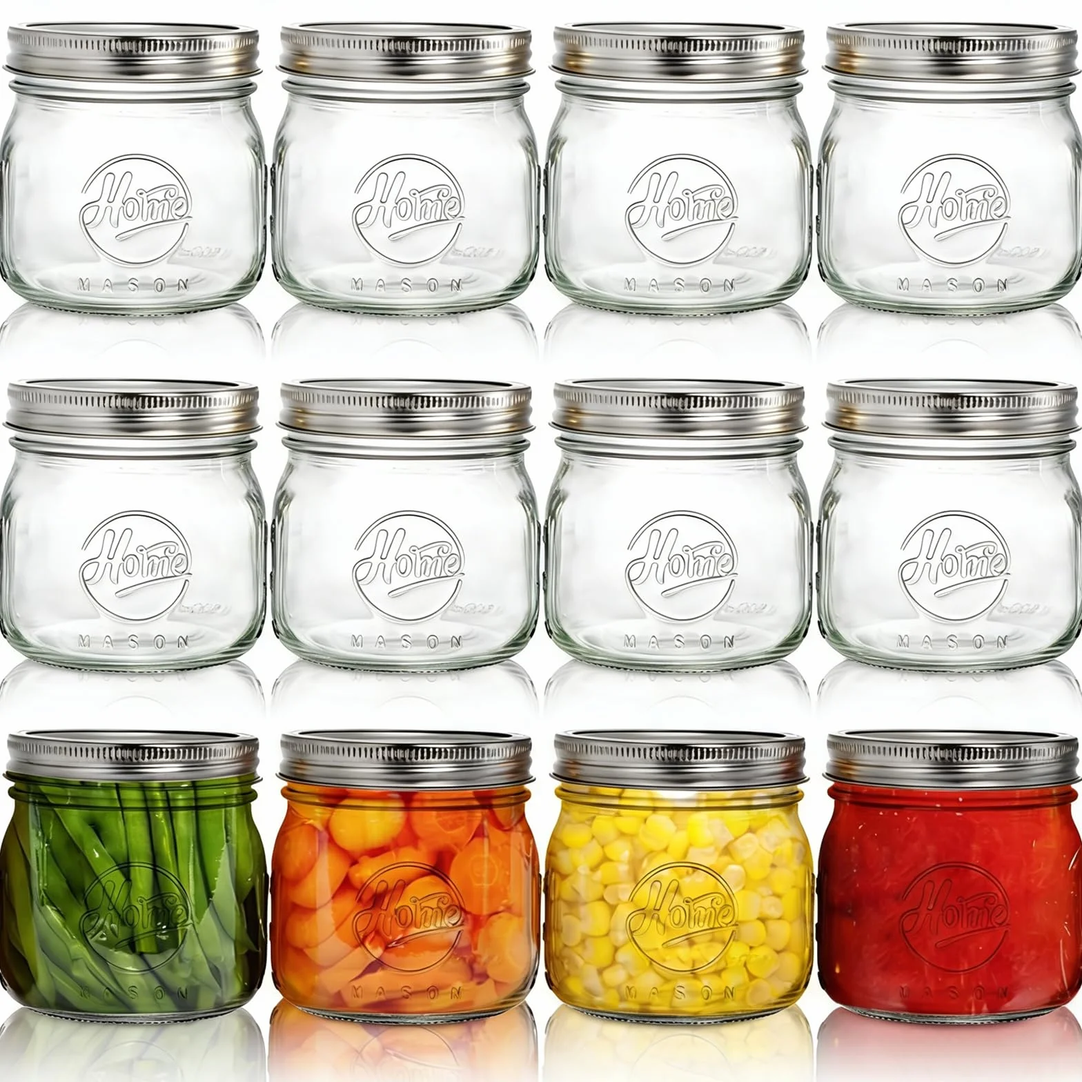 Tebery Paquete de 12 tarros de vidrio de boca ancha con tapas y bandas herméticas, tarros de vidrio de conservas de 16 onzas para conservas, fermentación, encurtidos, decoración