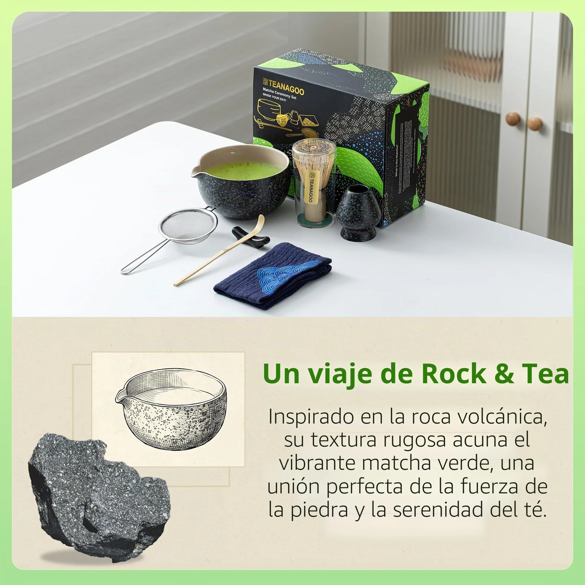 Juego de batidor de matcha TEANAGOO de 7 piezas con tazón, batidor de bambú (chasen), cuchara (chashaku)