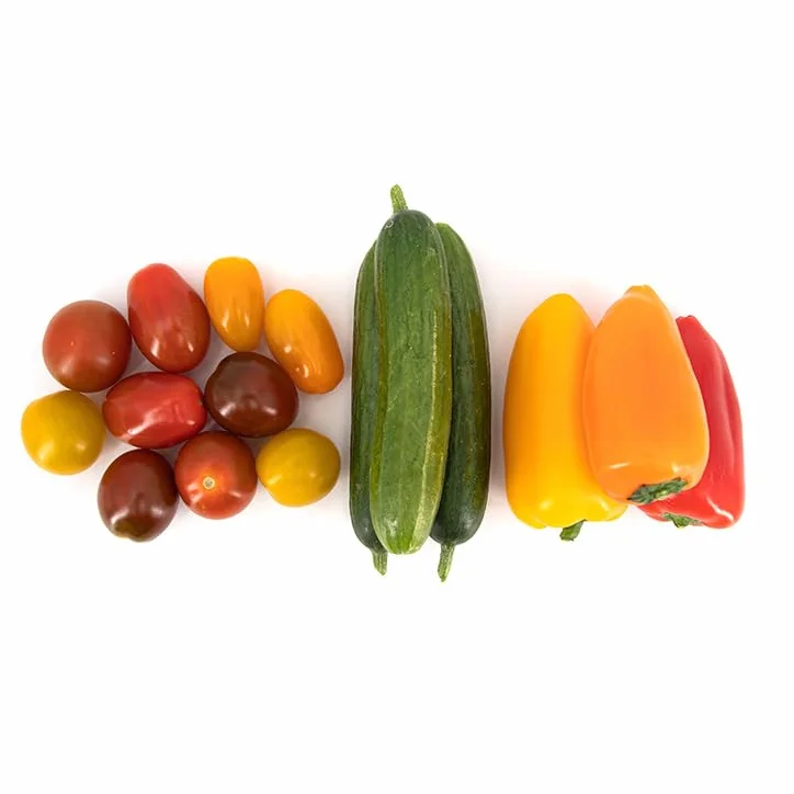 Caja Fiesta 900 g La Parcela Mezcla Cherrys Pepino Cocktail Minipimientos Tribelly Origen España Andalucía Fruta Verdura Fresca Cooperativa Granada La Palma