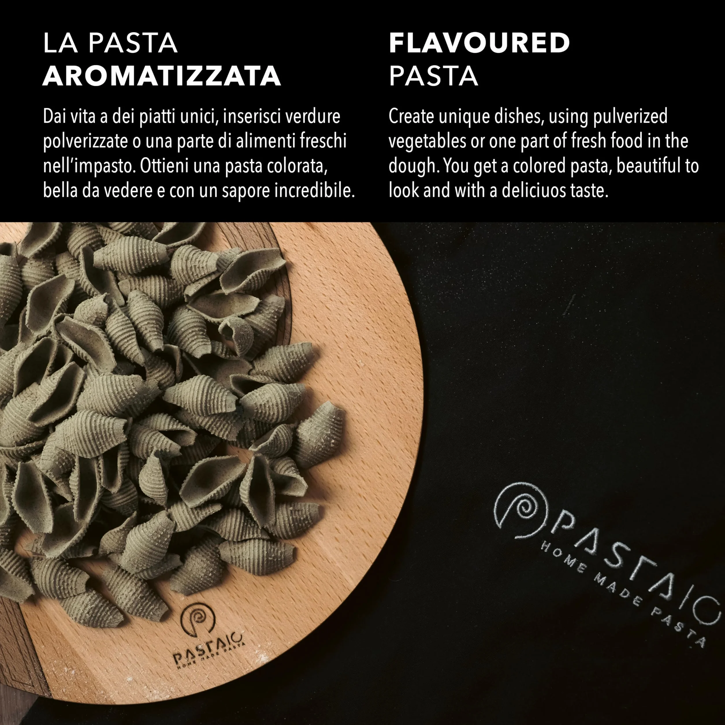 PASTAIO | Máquina de Pasta Fresca de Doble Extrusión. Pasta Maker, hasta 800 g de pasta, pesaje automático, 11 estirado incluido para 15 tipos de pasta, 180 W