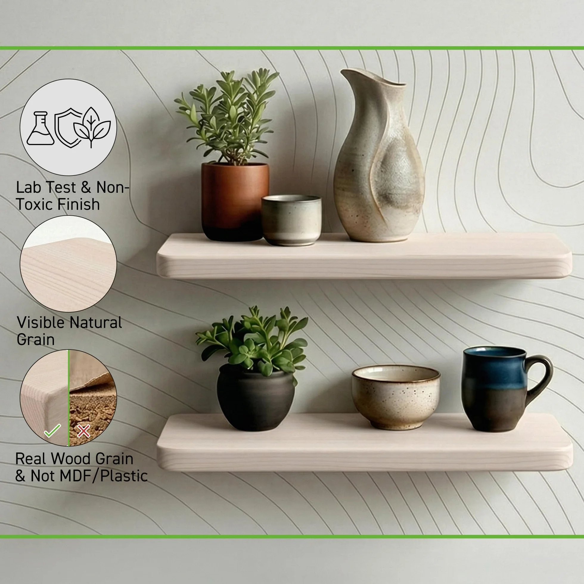 Estanterías Flotantes Madera Maciza Pino Pack 2 Blanco Cantos Redondeados 40cm 58cm