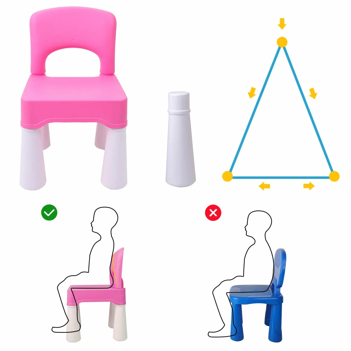 burgkidz Silla de Plástico Rosa para Niñas Pequeñas de 2 Años en Adelante, Desmontable y Ensamblable para Hogar y Jardín, Peso Máximo 100 Kg/220 LB