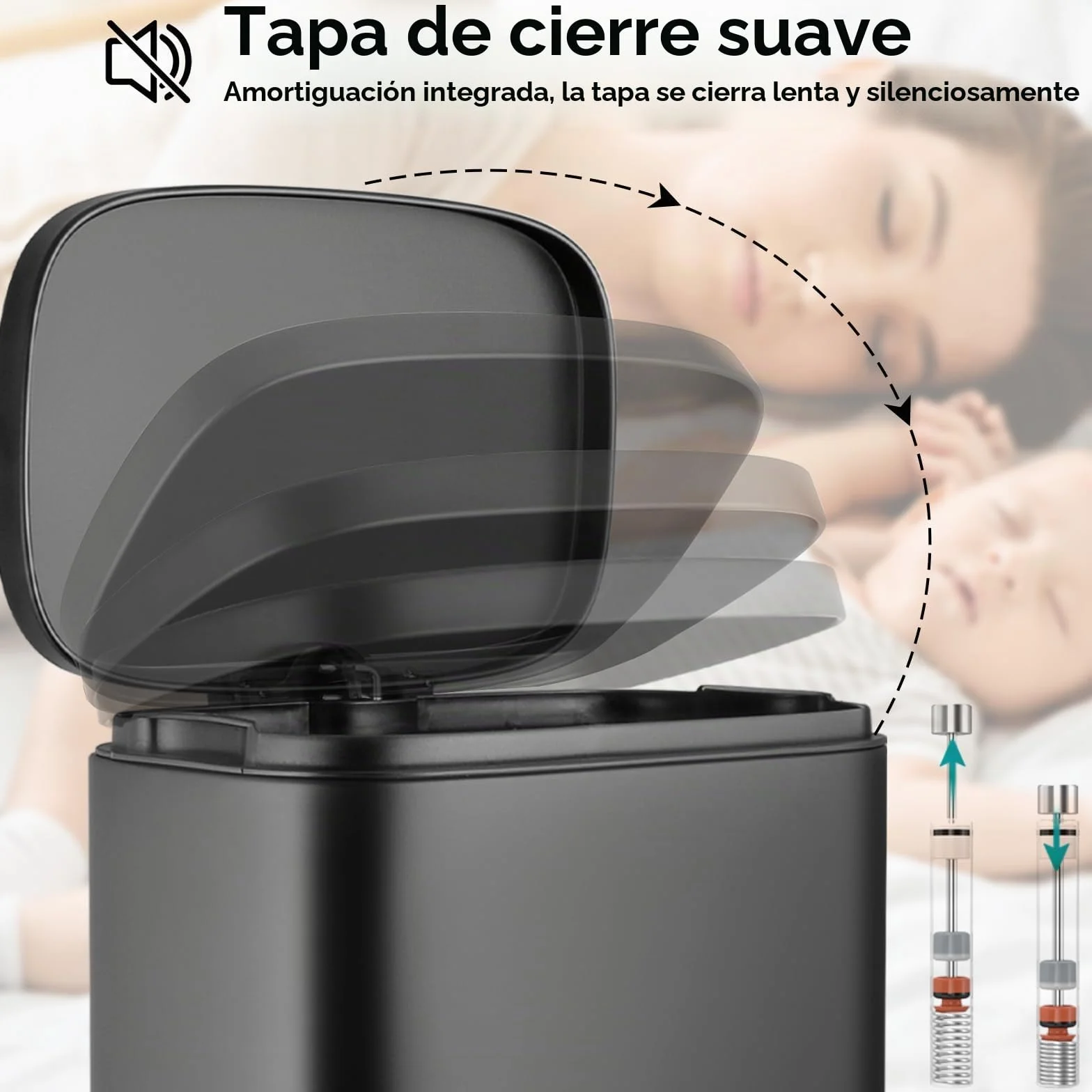 LIFERUN Cubo de Basura Cocina 30 Litros, Cubos Basura Metálicas, Papelera Grande con Tapa de Cierre Suave y Cubo Interior, per Cocina, Baño, Wc u Oficina, Negro