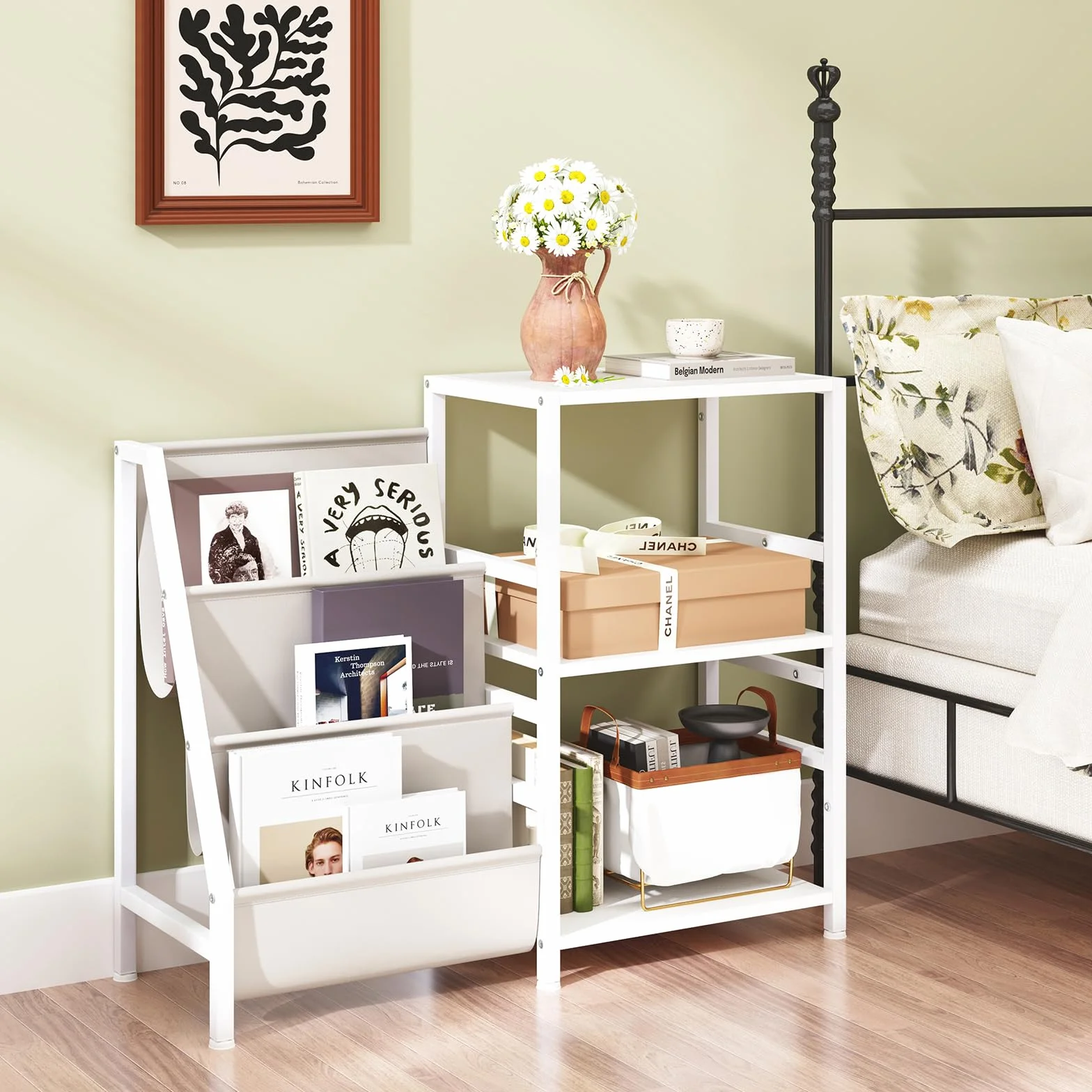 COSTWAY Soporte para Tocadiscos con Almacenamiento para Vinilos, Estantería de Metal, 6 Bolsillos, Blanco
