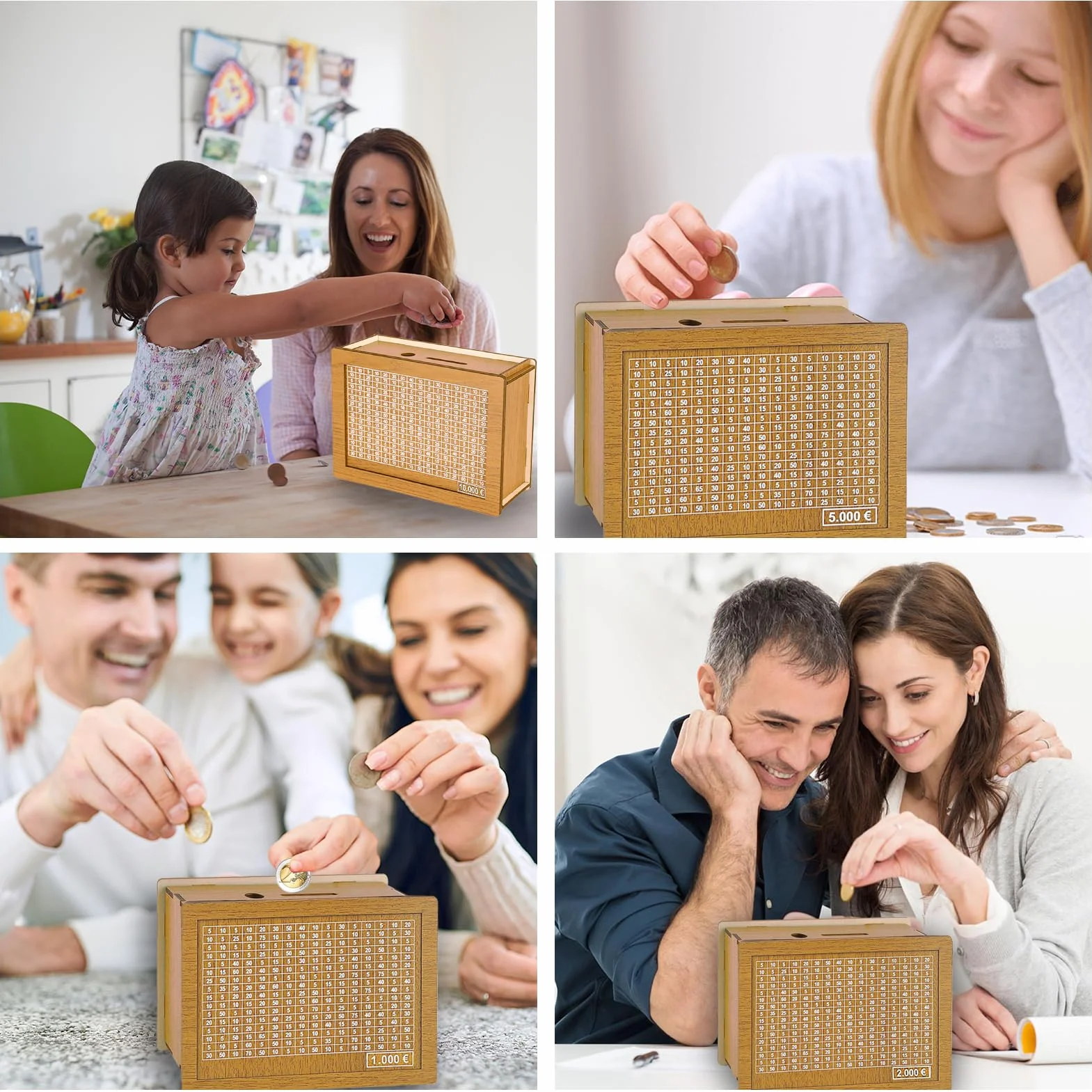 Hucha de Madera, Hucha con Contador, Cajas de Dinero Reutilizables, Caja de Dinero con Objetivo Ahorro y Números para Marcar, para Ayudar a Los Niños a Desarrollar el Hábito de Ahorr (5000)