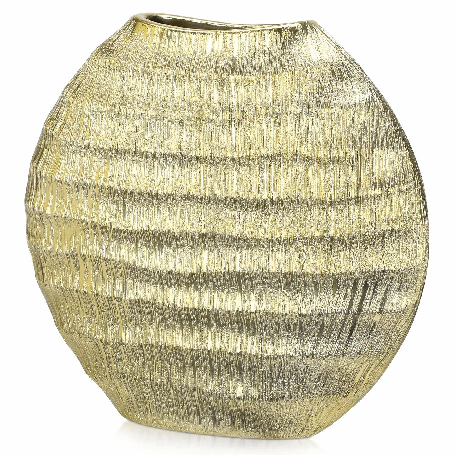 Jarrón de cerámica dorado vintage perseguido ovalado jarrón de mesa para decoración salón oficina en casa, jarrones para tulipanes, decoración rústica antigua, jarrón moderno para mesa, altura 19 cm
