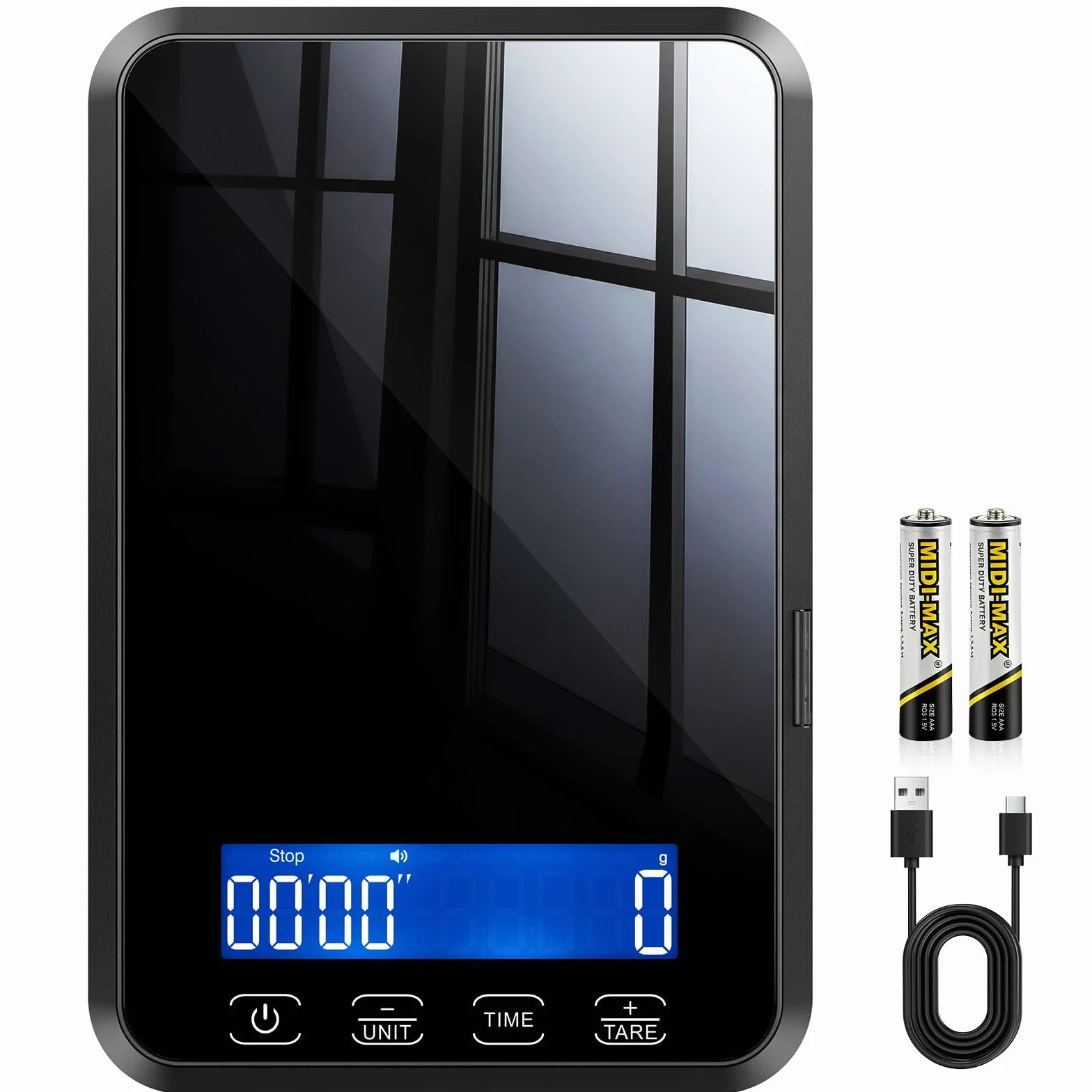 Letron Báscula de cocina de alta precisión para pan de masa madre, 7 unidades integradas, función de sincronización y tara, báscula de cocina digital recargable para alimentos, hornear, cocinar