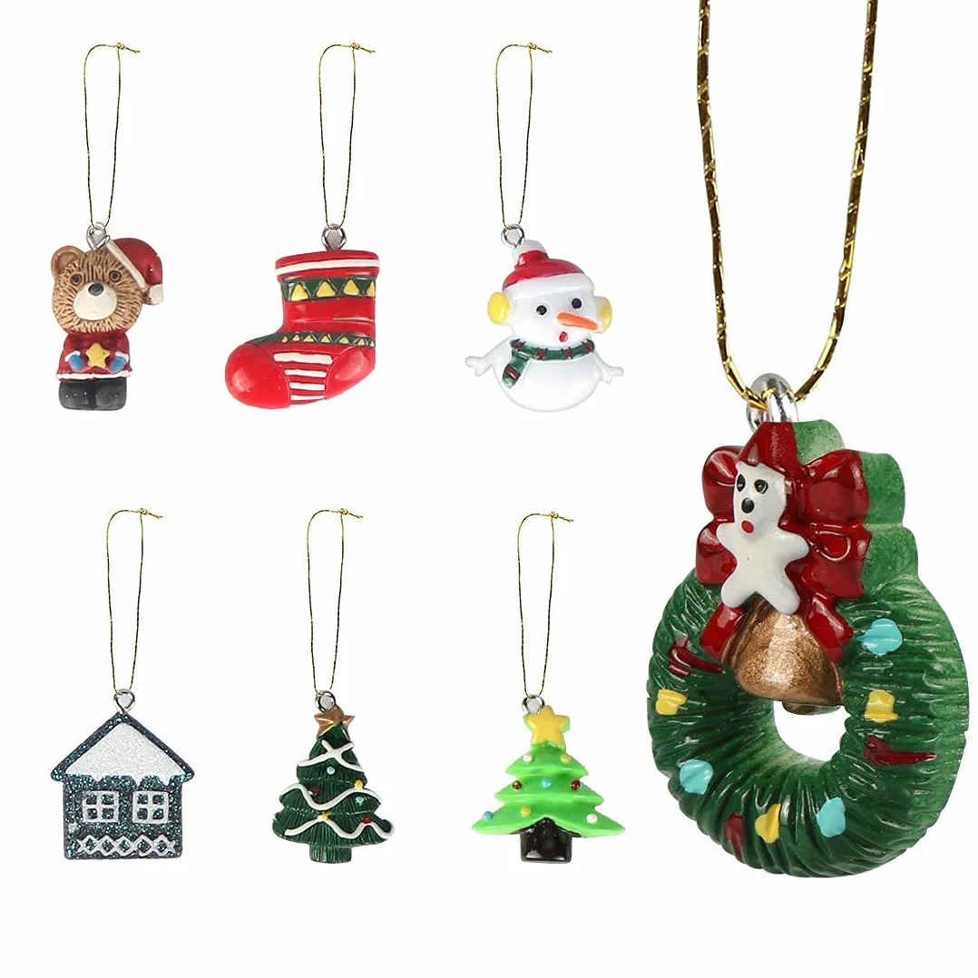 24 Piezas Mini Adornos Navideños Resina Papá Noel Árbol Navidad Muñeco Nieve Reno Colgantes Decoración