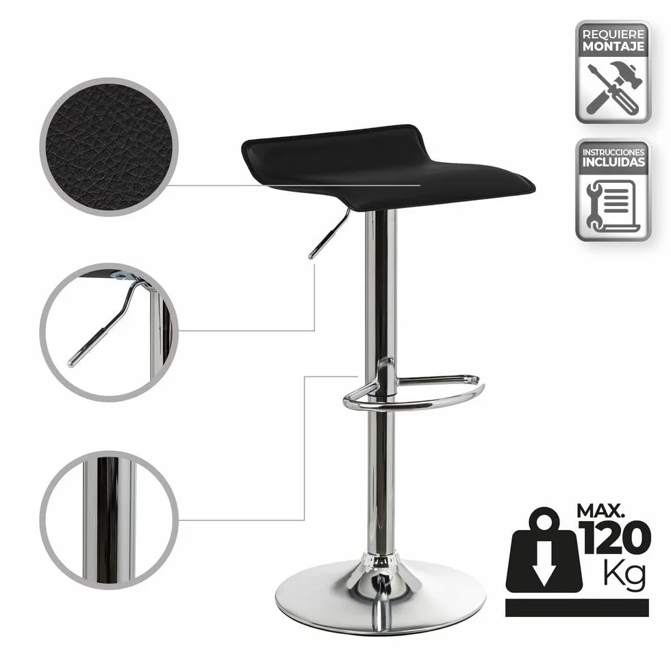 Taburete de Cocina Giratorio 360° Regulable Altura 63-84 cm Metal Negro