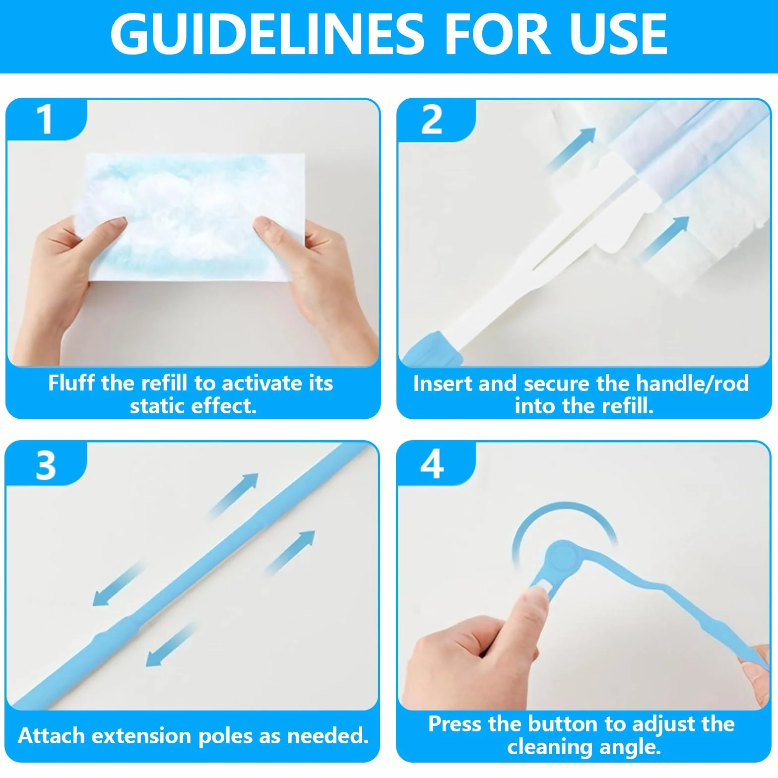 52 Piezas Recambios Plumero Atrapapolvo, Compatible con Swiffer & Otros Dusters, Piezas de Microfibra Desechable, 50 Paños, 2 Asas, para Limpiar Polvo, Pelo de Animales y Suciedad (Azul)