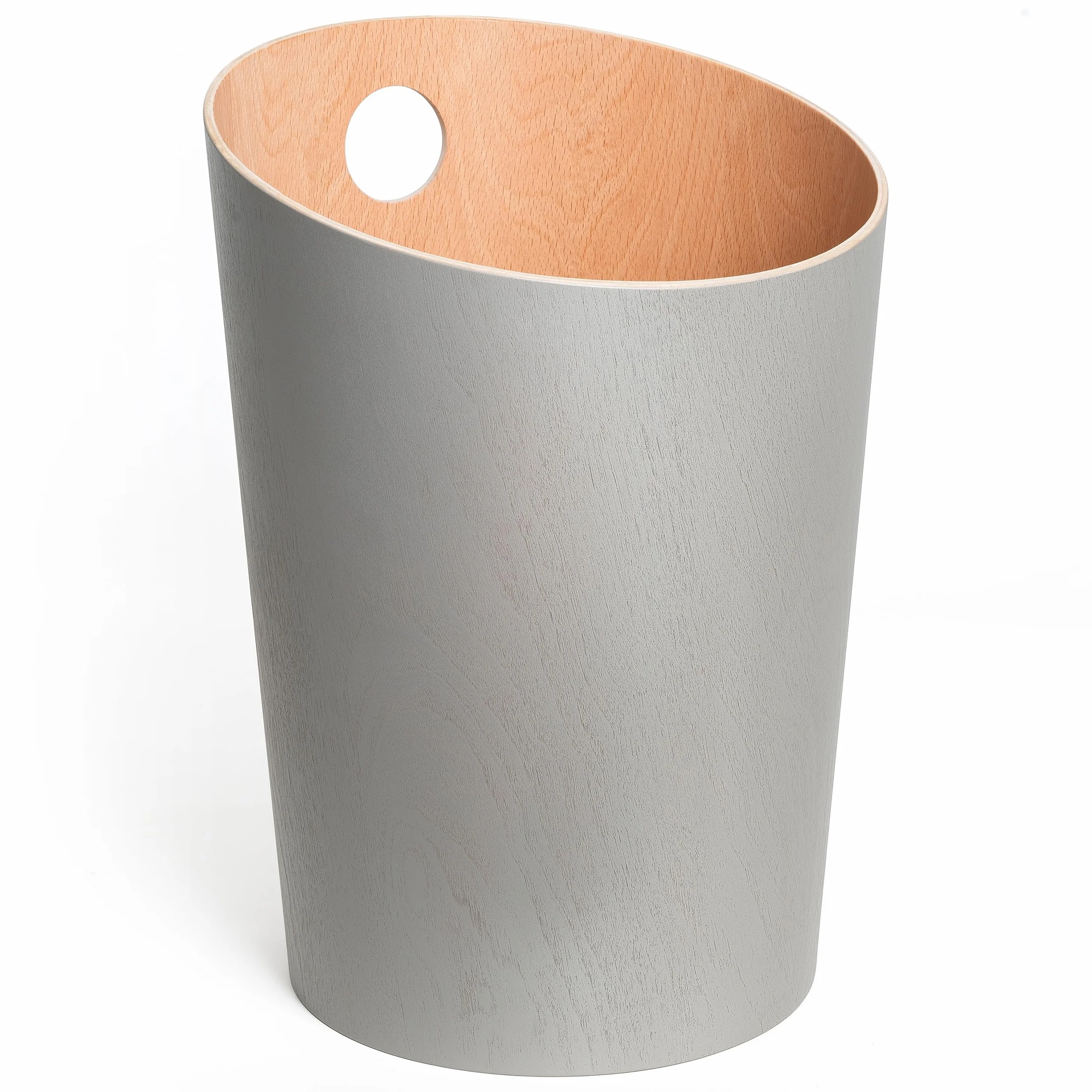 Kazai. Papelera de Diseño 'Bennet' | Cubo Basura Única para Oficina, Dormitorio, Habitación Infantil y Más | Papelera Hecha de Chapa de Madera Real | Gris (claro)
