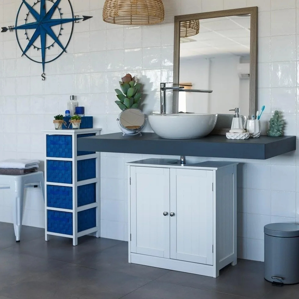 LOLAhome Mueble Bajo Lavabo Madera Blanca 60x60x30 cm 2 Puertas 2 Baldas