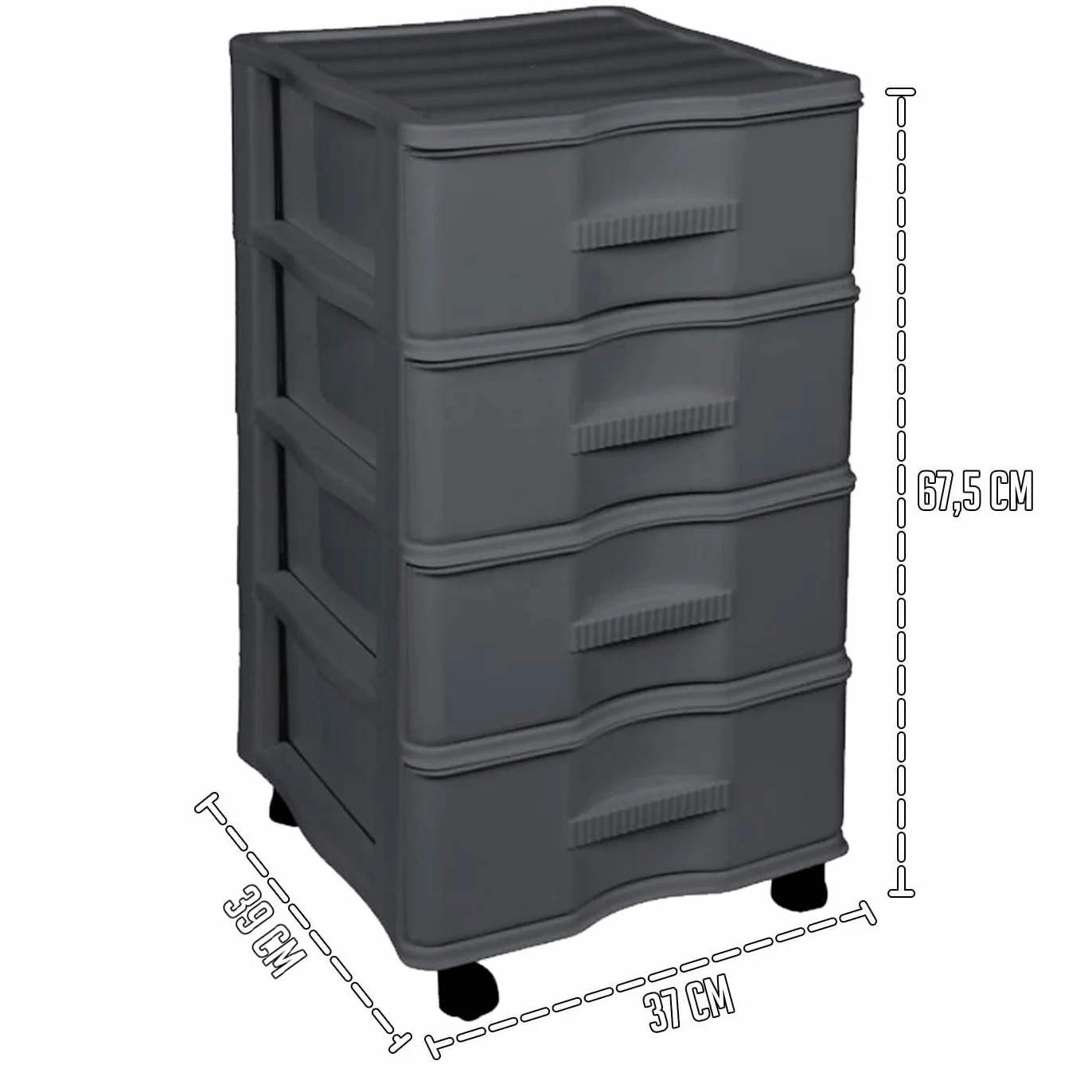 Acan Tradineur - Cajonera de Almacenamiento Wagon - 4 Cajones - Torre de Almacenamiento Multiusos para Oficina, hogar, Escuela, etc - 67,5 x 37 x 39 cm - Color Gris
