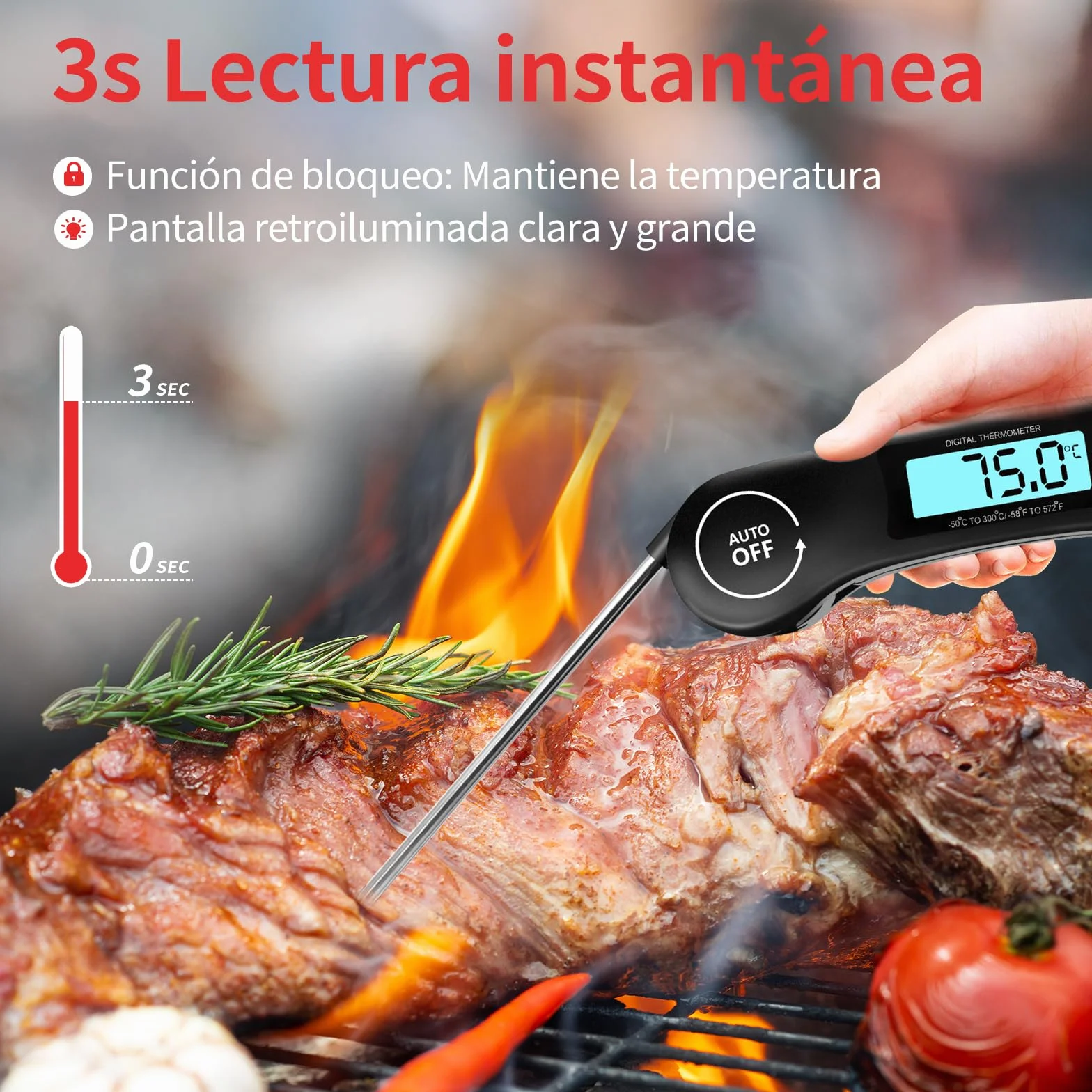 DOQAUS Termómetro Cocina Digital Lectura Instantánea 3s Sonda Larga °C/°F Conmutable
