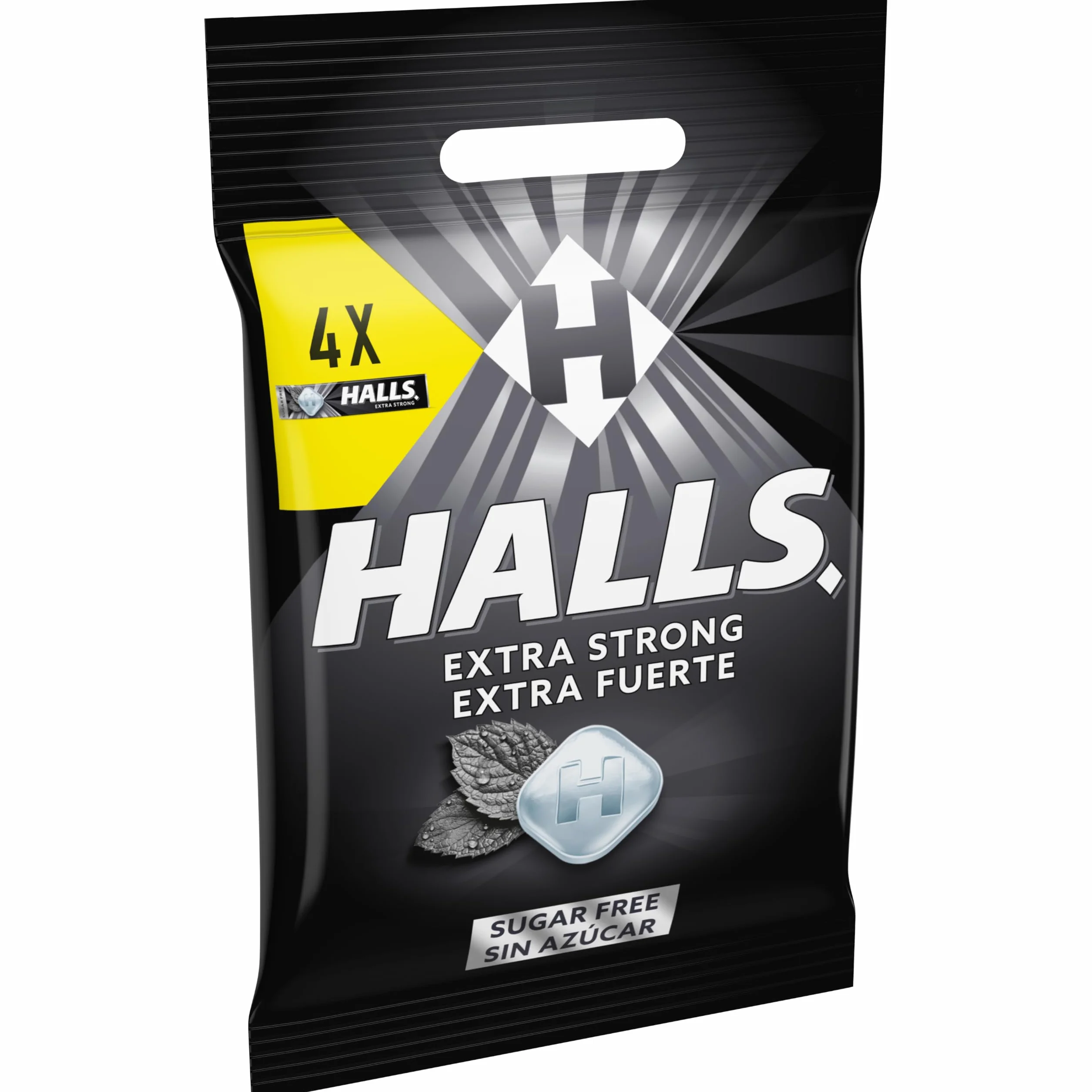 Halls Caramelos Sabor Extra Fuerte Sin Azúcar Paquete 4 x 32g