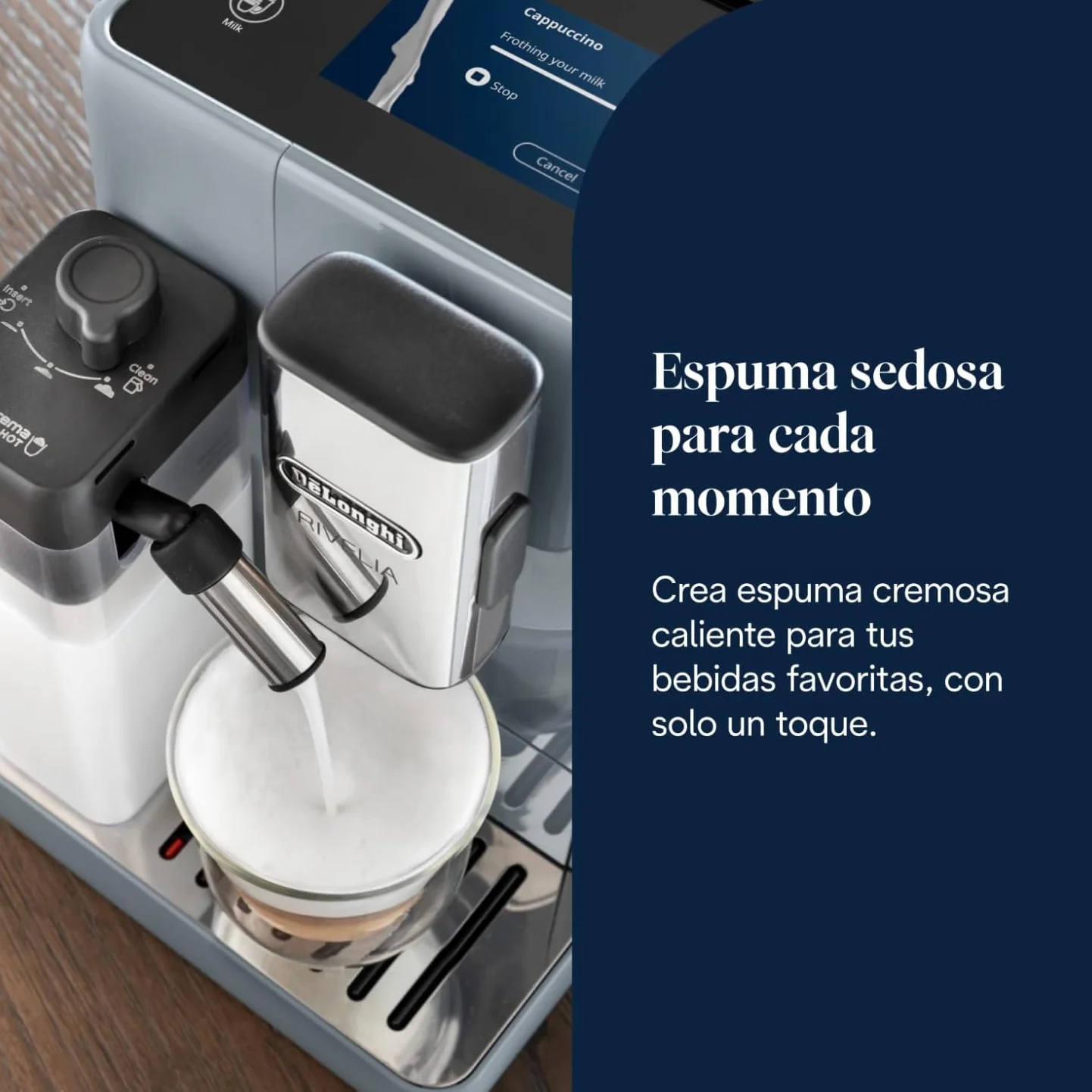 De’Longhi Cafetera Superautomática Rivelia LatteCrema 16 Bebidas One-Touch Pantalla Táctil Depósitos de Granos Intercambiables Gris