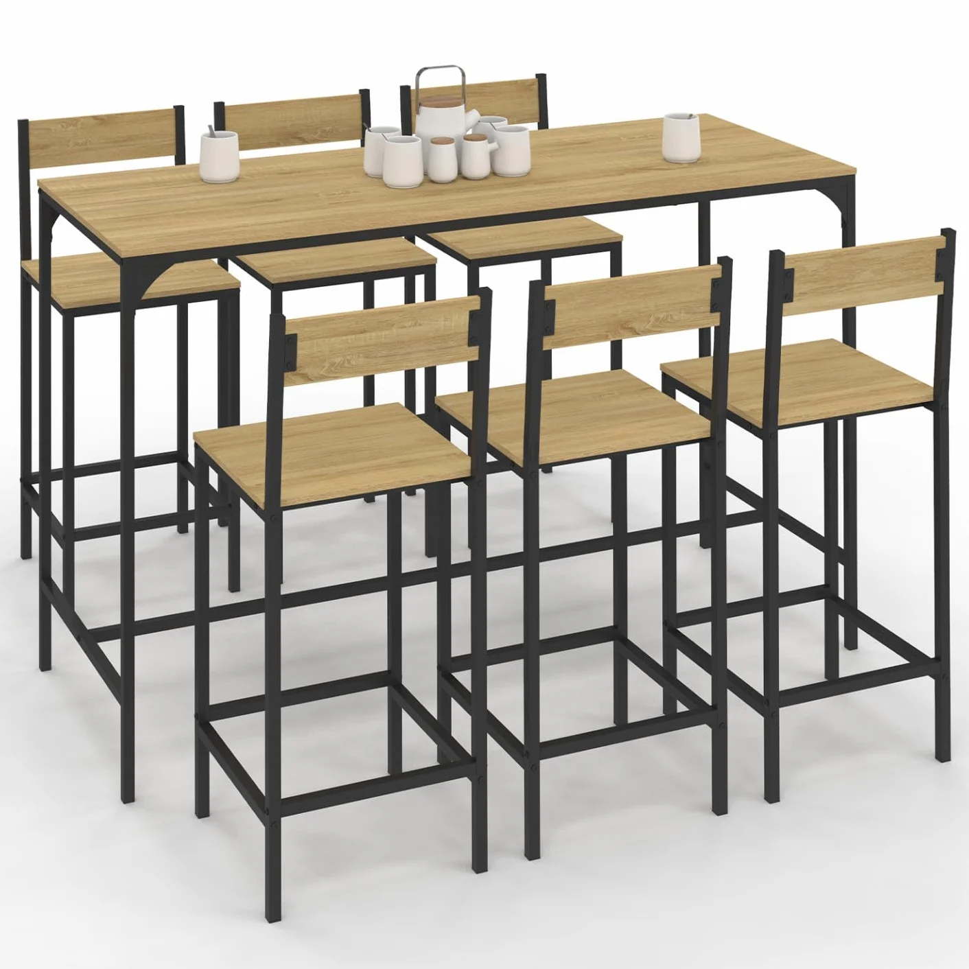 IDMarket – Conjunto de mesa alta de bar Detroit 150 cm y 6 sillas de bar diseño industrial