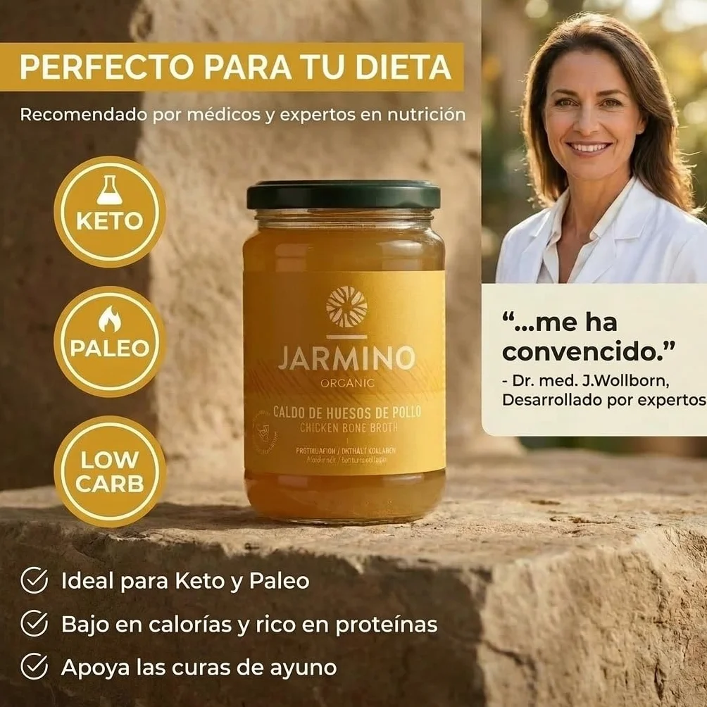 JARMINO Caldo de huesos orgánico 6x 350ml colágeno y ácido hialurónico sin gluten