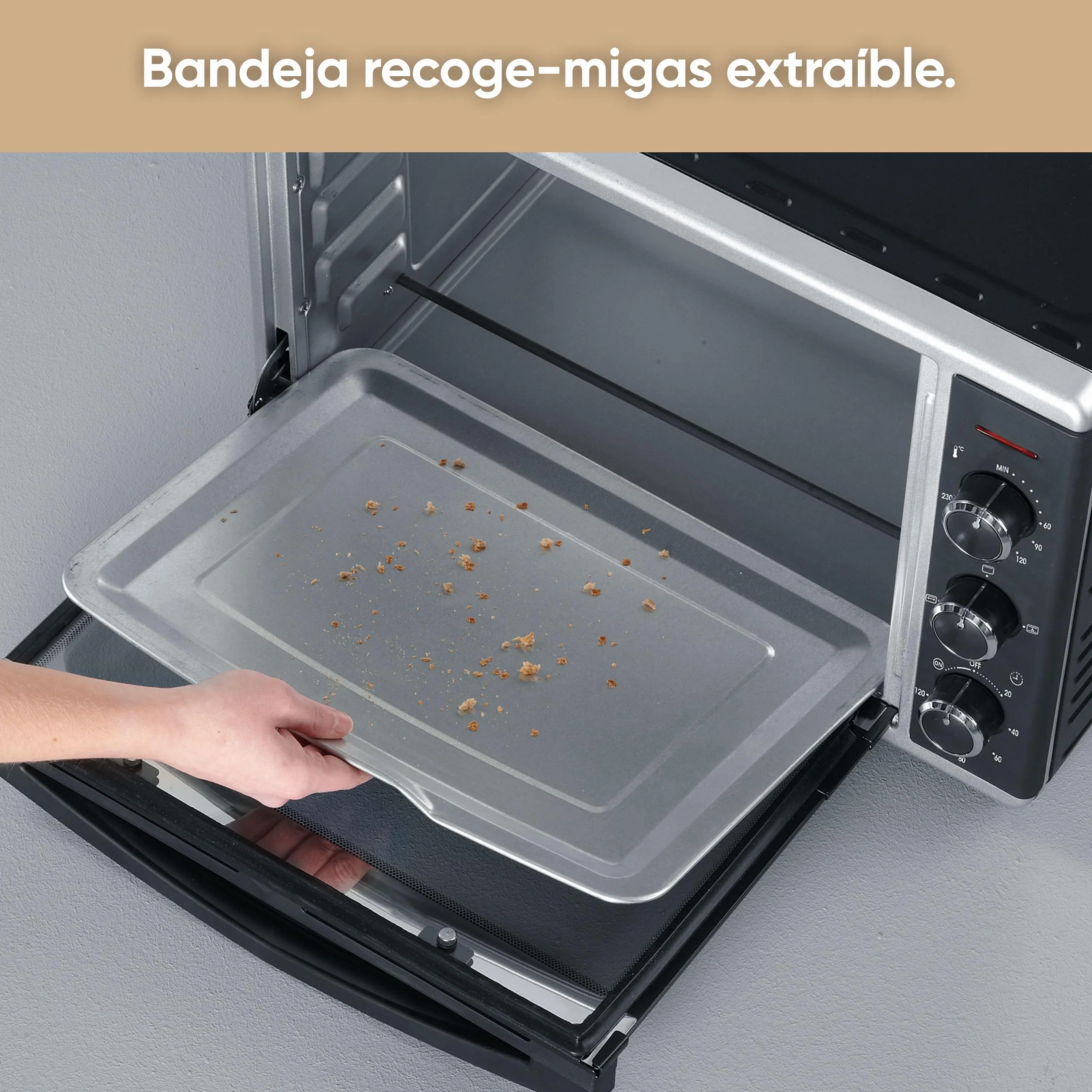 SEVERIN Horno tostador con función de convección, mini horno tostador con grill y bandeja, horno pequeño con piedra para pizza y asador giratorio, 1800 W, 42 L, negro, TO 2058