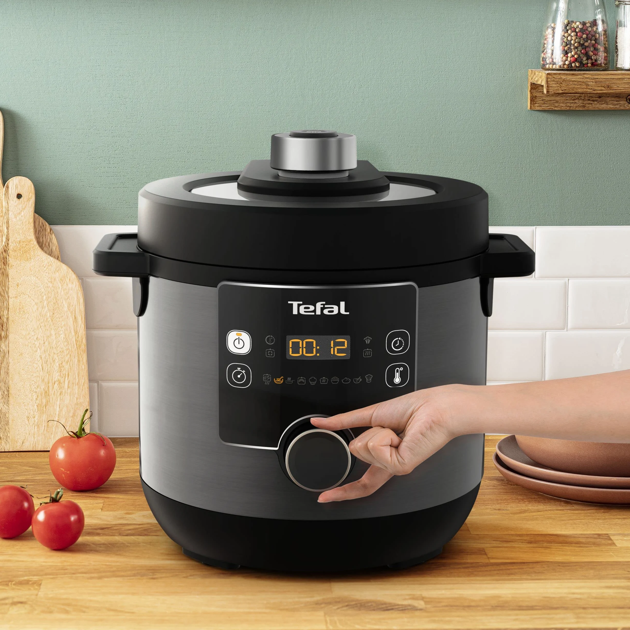 Tefal CY7788 Turbo Cuisine & Fry Multicooker, olla a presión y freidora de aire caliente, 14 programas de cocción, tapa extra crujiente, versátil, 7,6 L