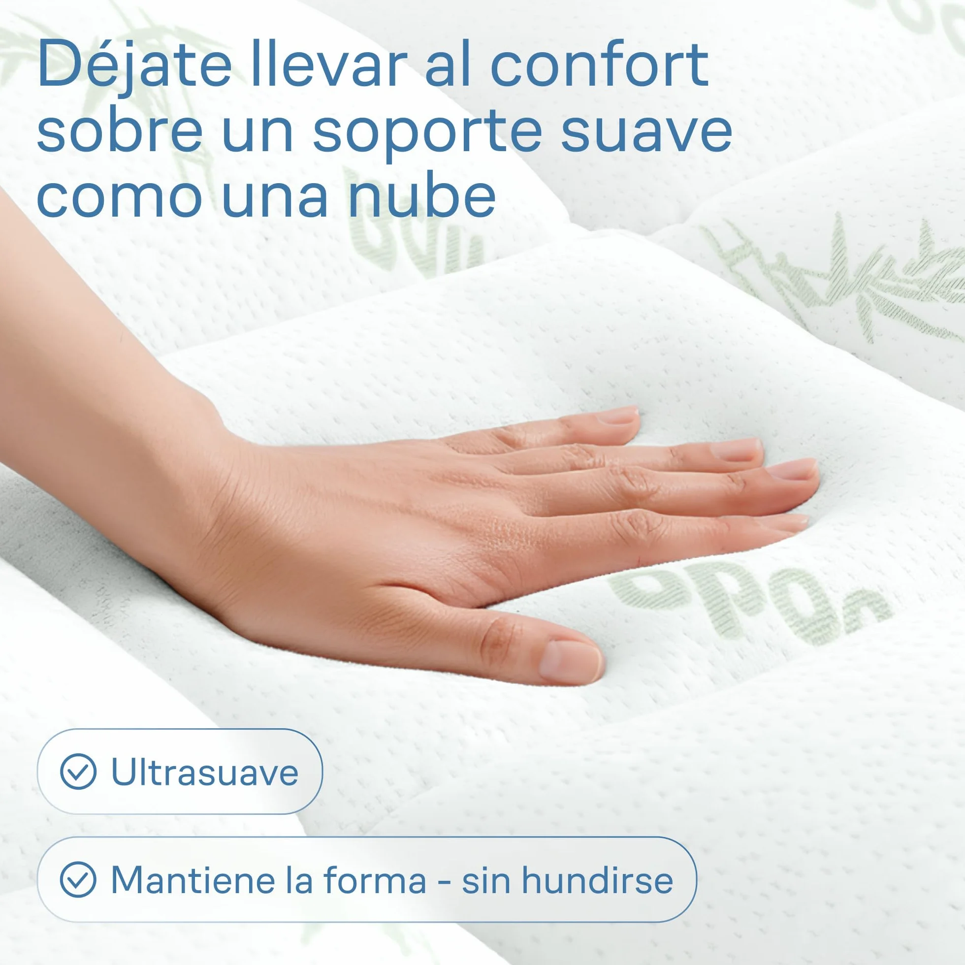 Green Viscose Made from Bamboo Mattress Topper 135x190 cm, 800 gsm with Skirt 7D/3D 70/30