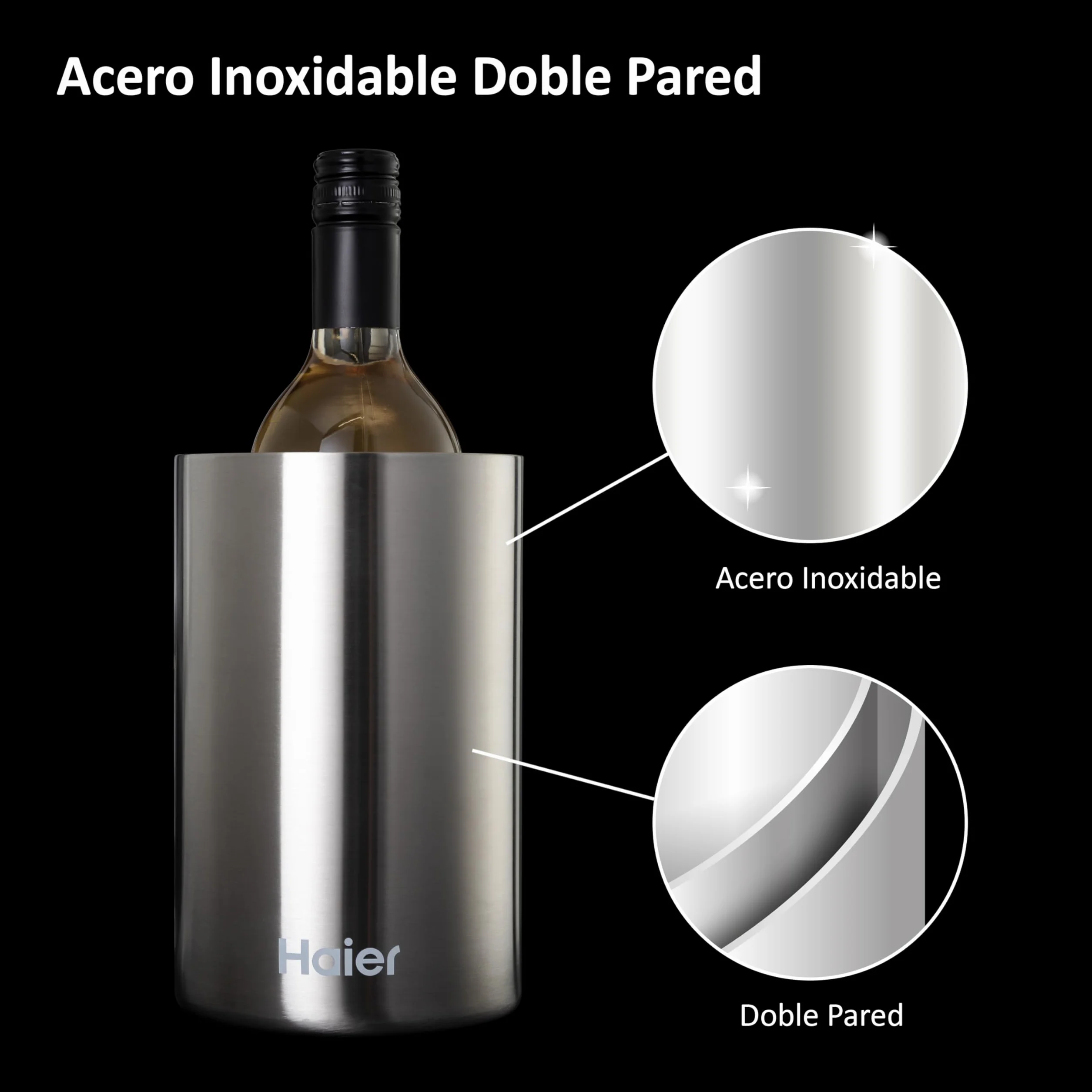 Haier HAWTB01 Enfriador Isotérmico de Mesa para Vino, Diseño con Doble Pared, Accesorio Original Haier, Acero Inoxidable