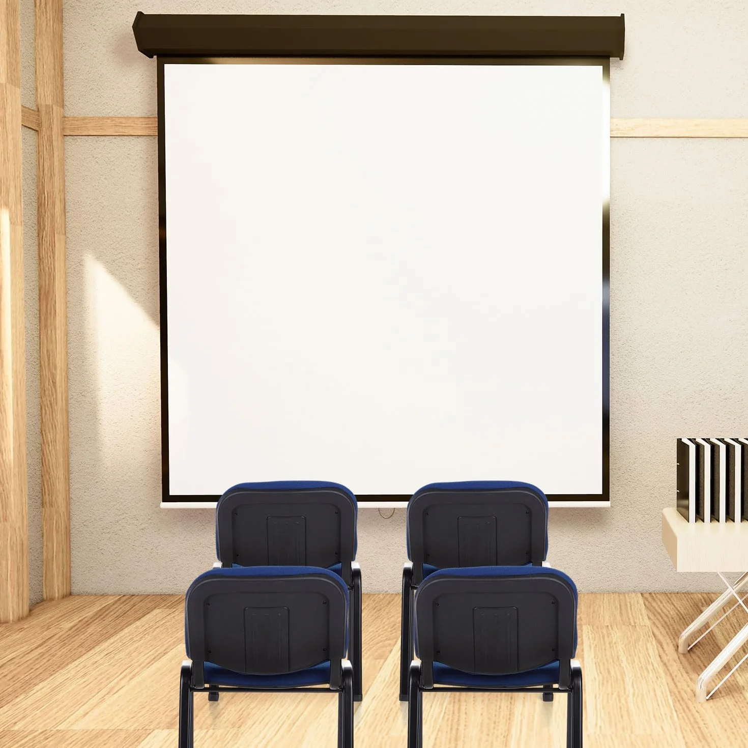 hjh OFFICE 4X Silla de confidente Silla de visitante XT 600 Tela Lote de 4 tapizadas Respaldo ergonómica Apilable Azul