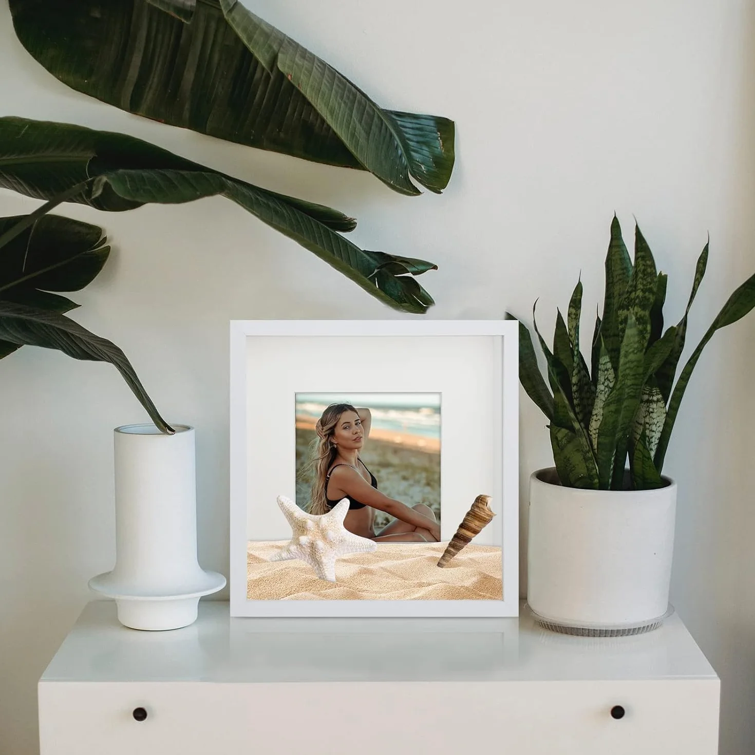 Marcos con Profundidad 30x30 cm (Profundidad 3 cm), Marco de Fotos 3D Profundidad con Beige Passepartout, Marco de Objeto Rellenable para Rellenar, para Medallas,Flores,Recuerdos - Blanco