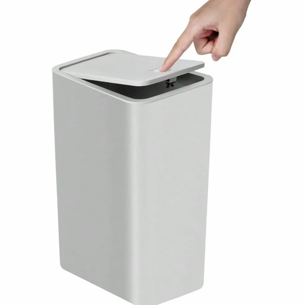 Cubo de Basura con Tapa a Presión 10 L Plástico para Cocina Baño Oficina (Gris)