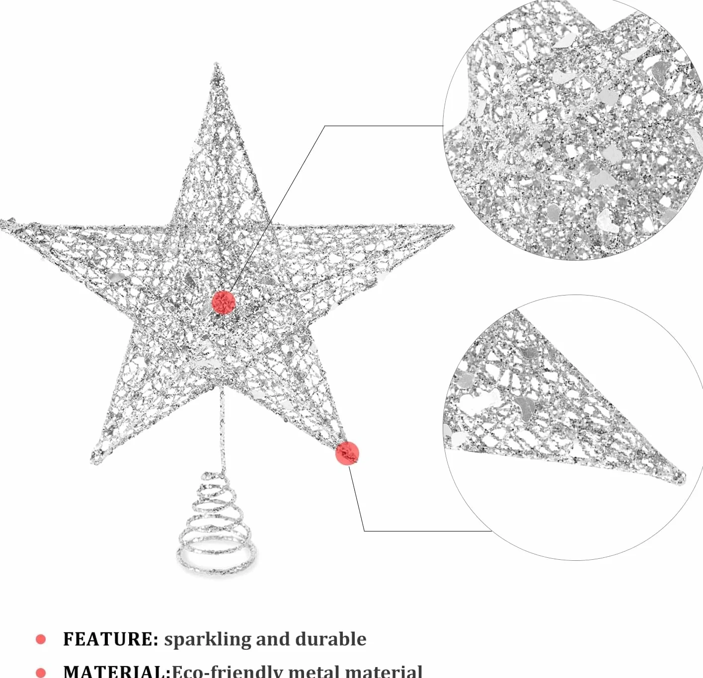 Estrella Plateada para Árbol de Navidad 25 cm - Topper Decorativo 2024 Nuevo Modelo