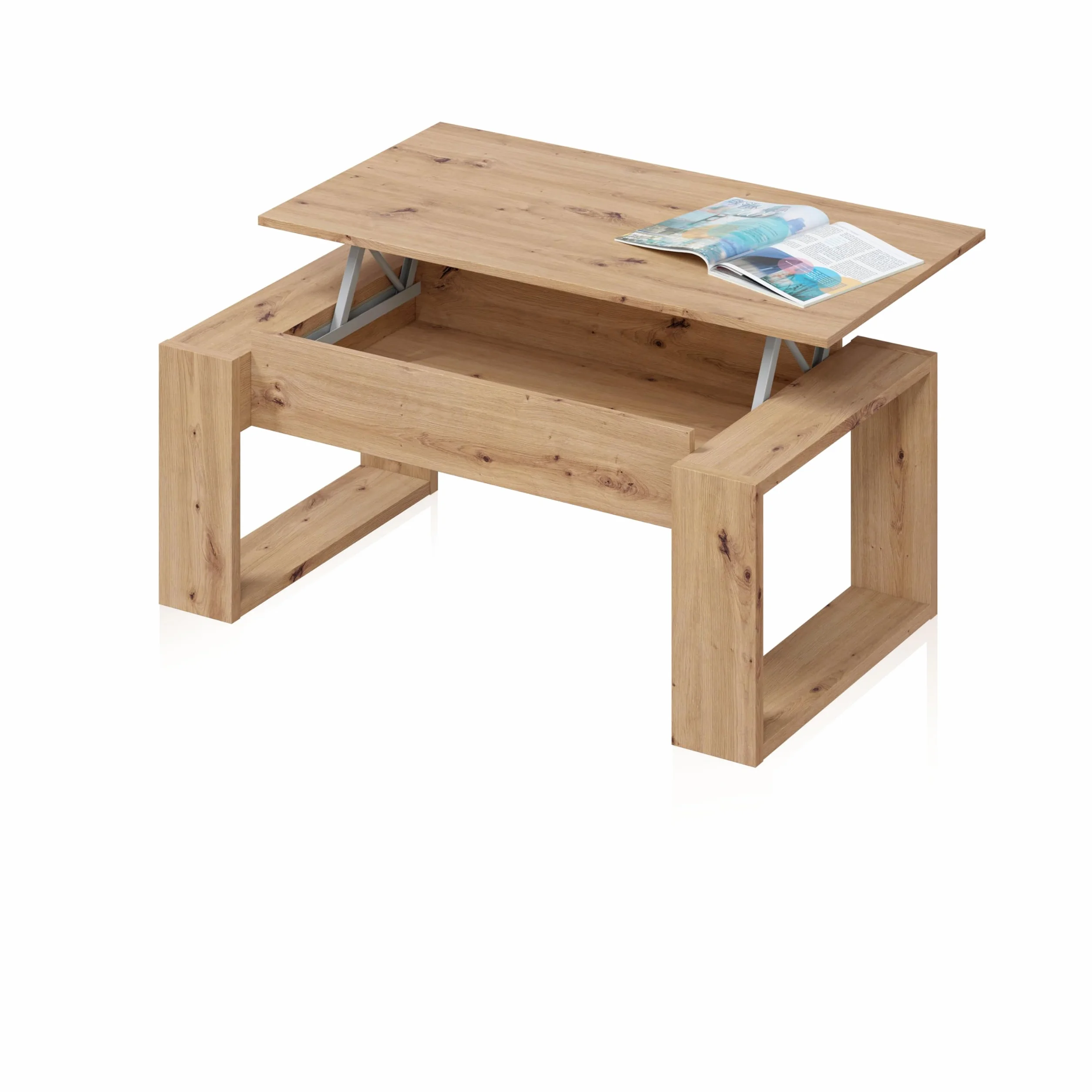 duehome | Mesa de Centro elevable, Mesita para Salon, Mesa Auxiliar, Modelo Neo, Acabado en Color Roble Nodi, Medidas: 105 cm (Largo) x 55 cm (Ancho) x 45-54 cm (Alto)