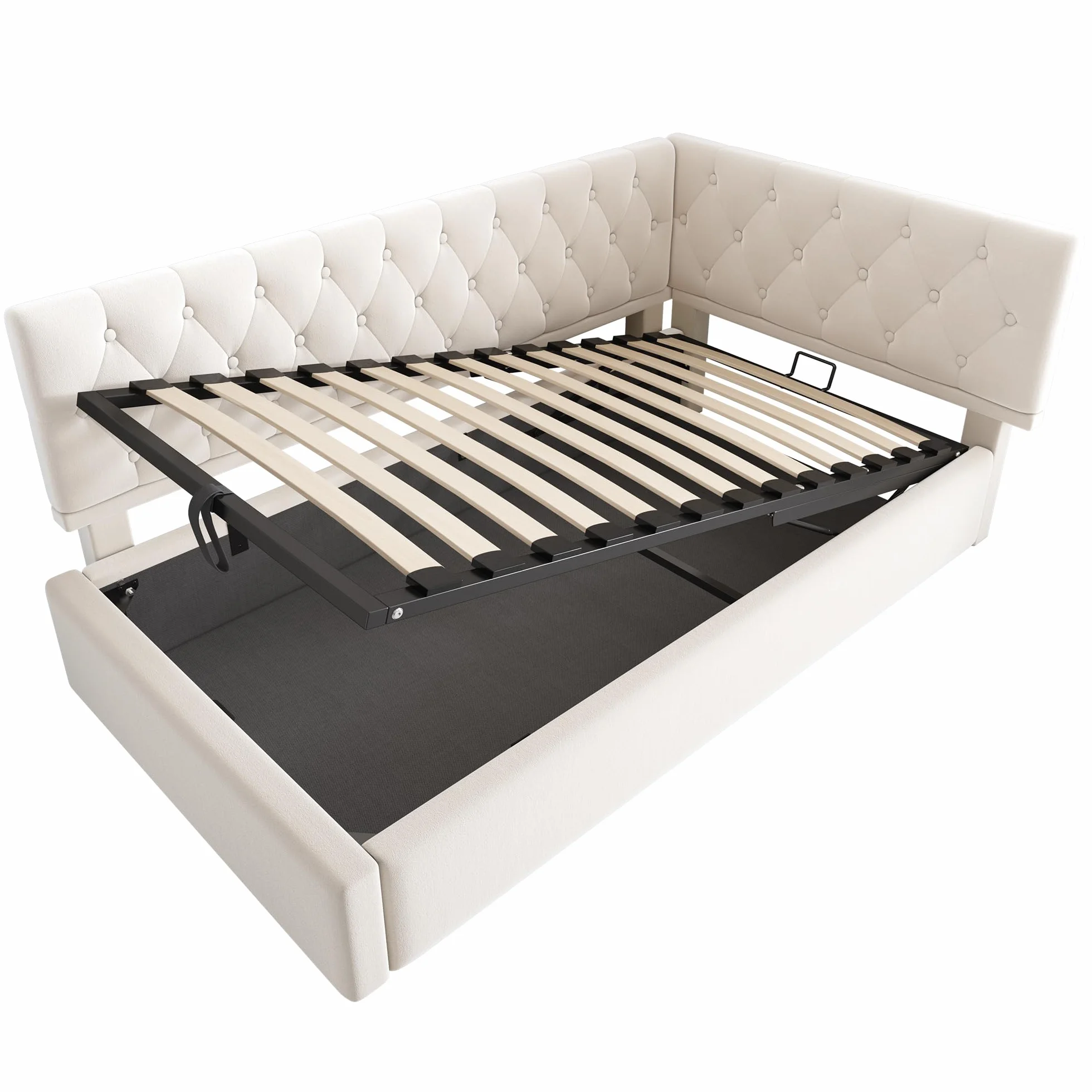 MURUL Cama tapizada, cama de día 90 x 200 cm, sofá cama con almacenamiento hidráulico, cama infantil, cama juvenil, estructura de cama con somier de madera, terciopelo, sin colchón.