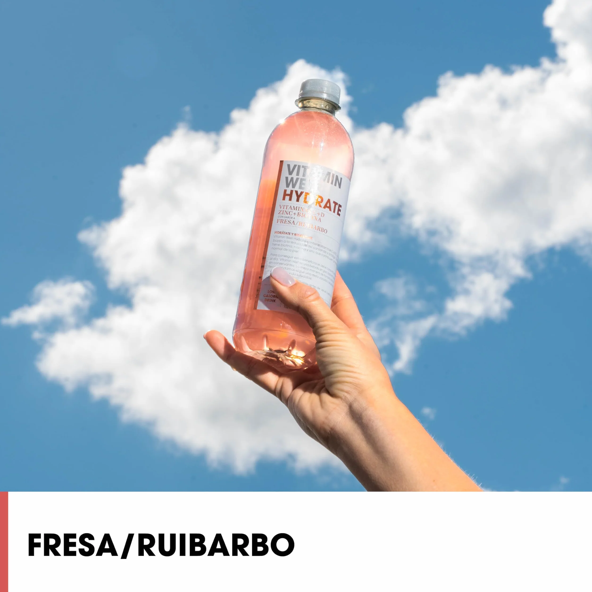 Vitamin Well Hydrate Bebida Enriquecida con Vitaminas C y D, Zinc + Biotina Sabor Fresa/Ruibarbo 12 x 500ml