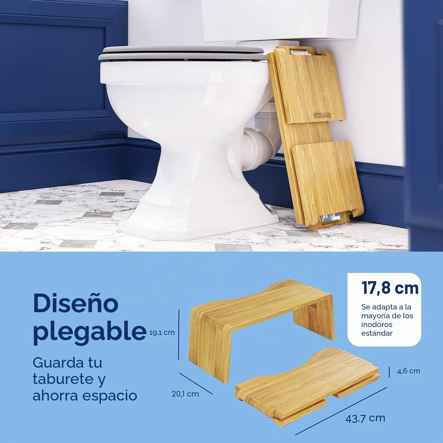 Squatty Potty Oslo Taburete plegable de bambú para inodoro 7 pulgadas marrón