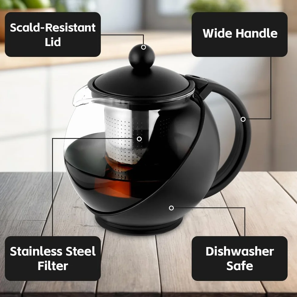 HOTUT Tetera de Vidrio Transparente, 750ML Everyday Round Tea Pot Infusor Cesta Tetera de Vidrio Hojas Sueltas, Tetera de Cristal Infusor de Acero Inoxidable Resistente al Calor, para Té Café