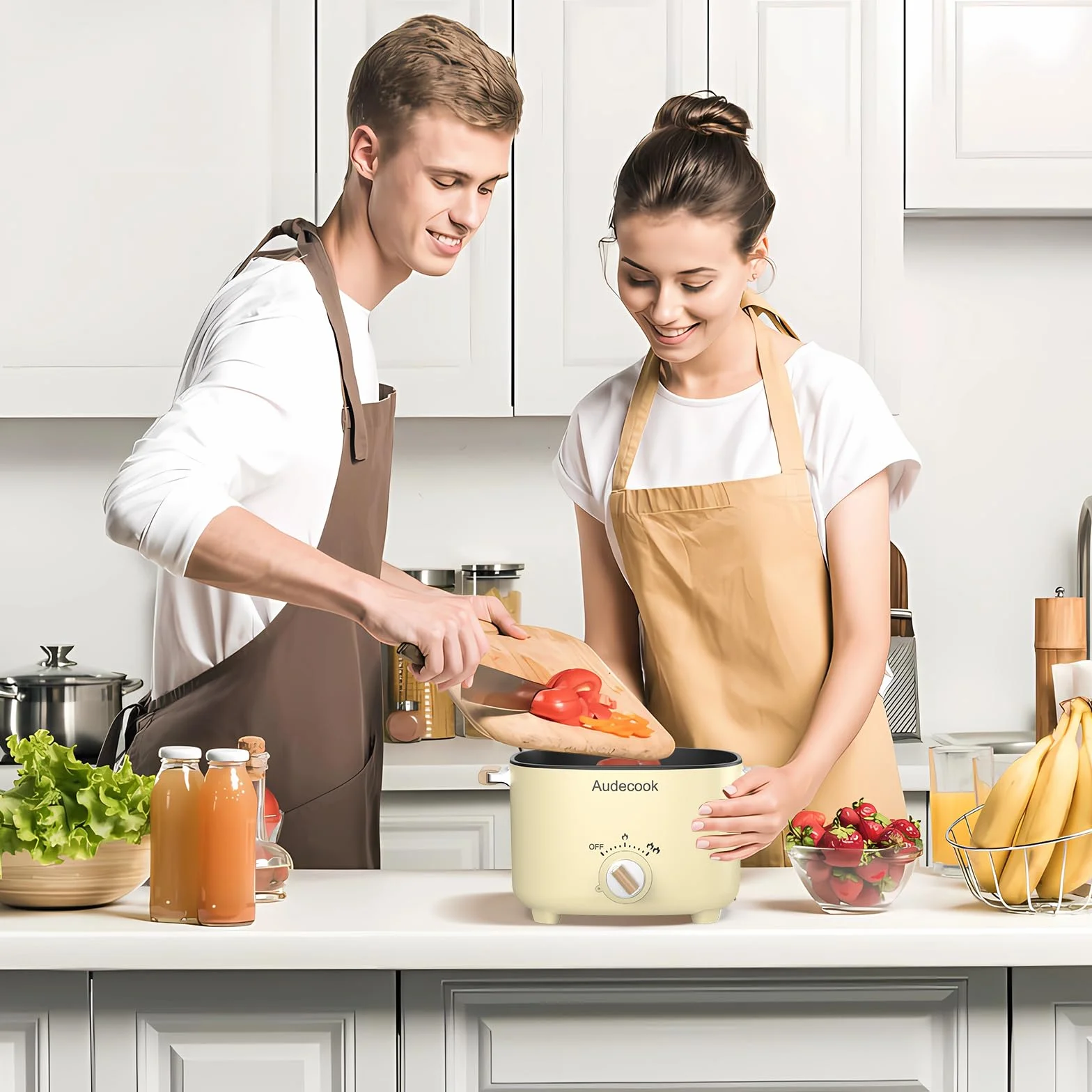 Audecook Olla Eléctrica 2.5L Portátil Mini Antiadherente Multicooker
