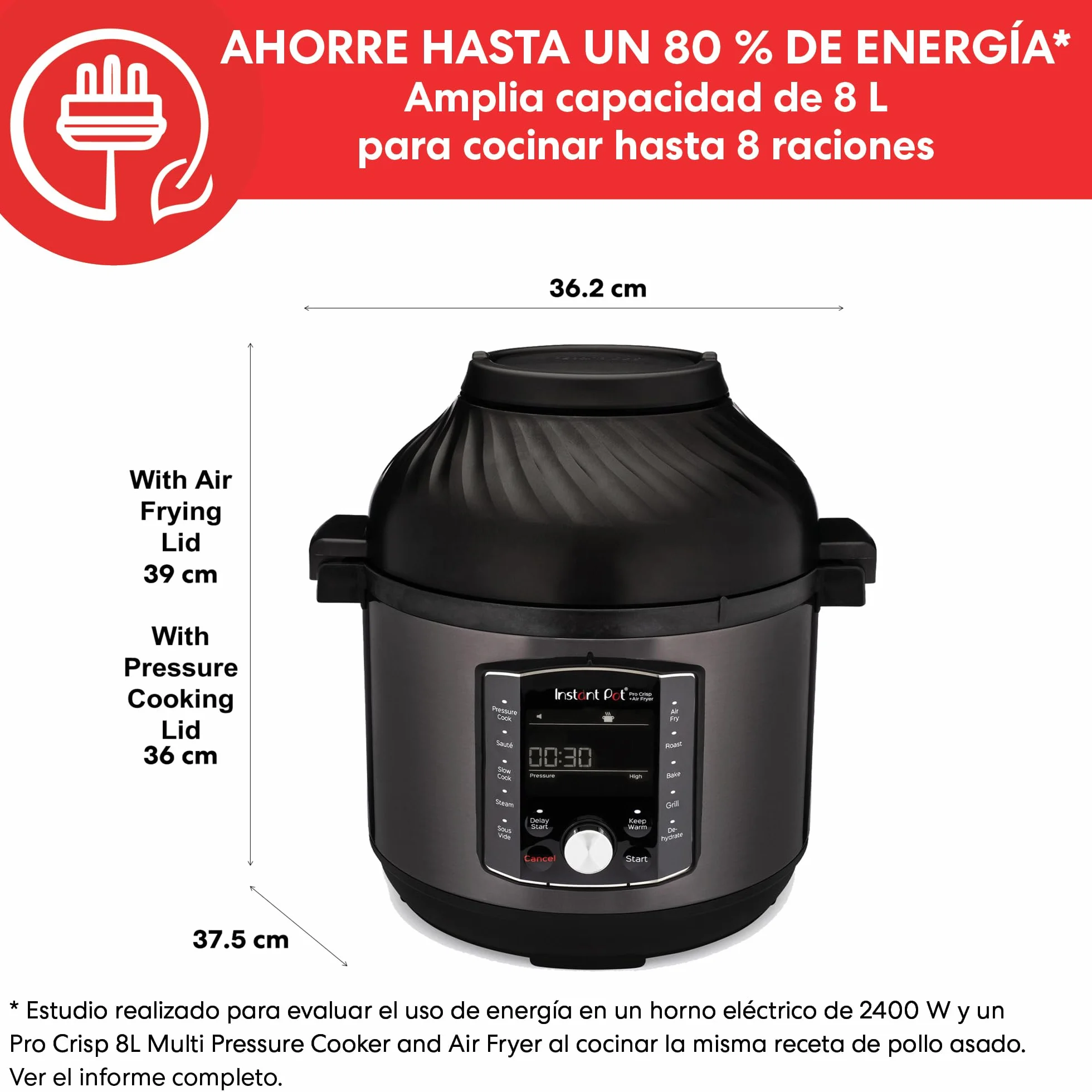 Instant Pot Pro Crisp 11 en 1 Olla Eléctrica a Presión Multiusos 7,6 L Acero Inoxidable