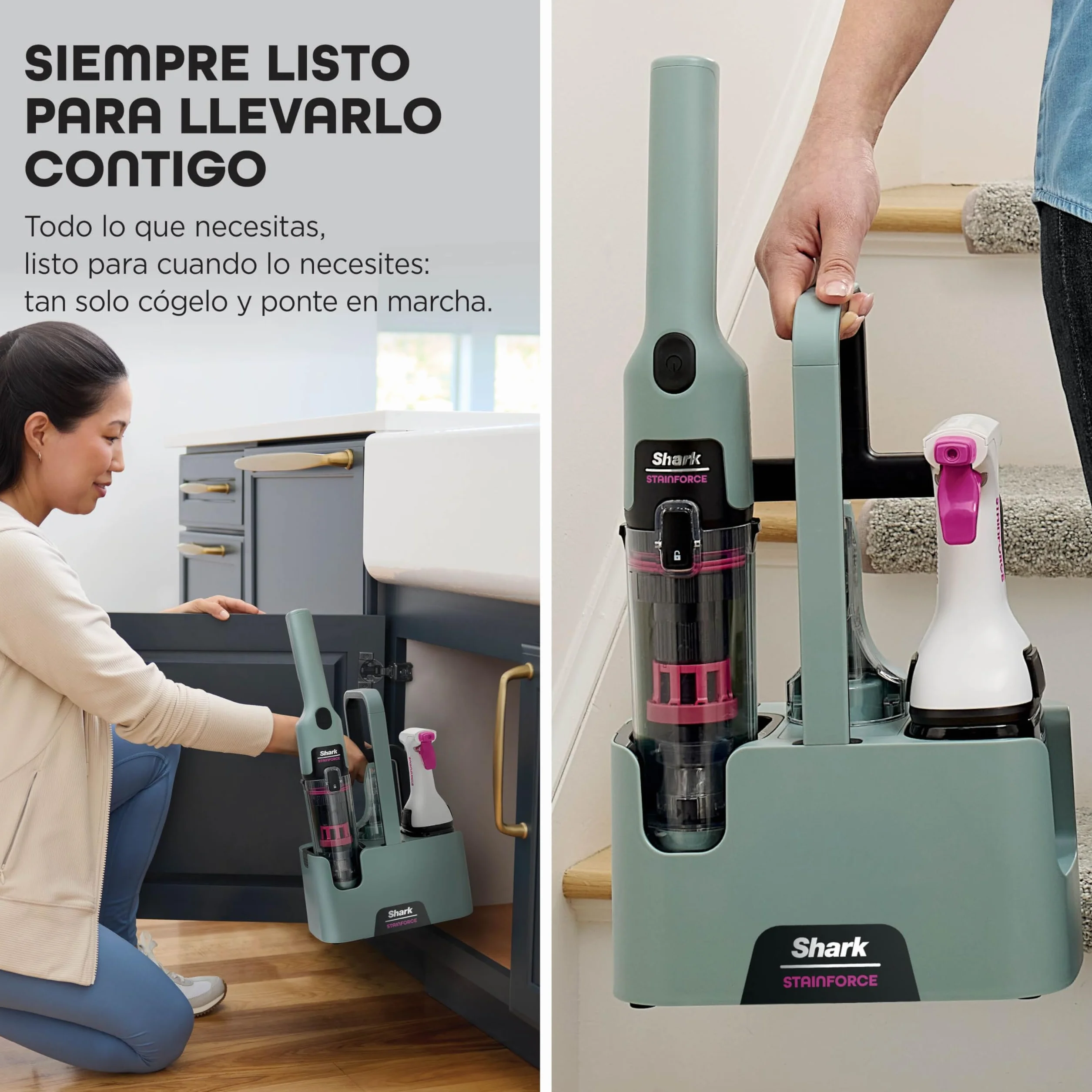 Shark StainForce Limpiador Portátil para Manchas y Olores - Limpieza de Alfombras, Tapicerías, Escaleras y Coches - Incluye Accesorios y 2 Soluciones de Limpieza - Cobre, HX100EUCP