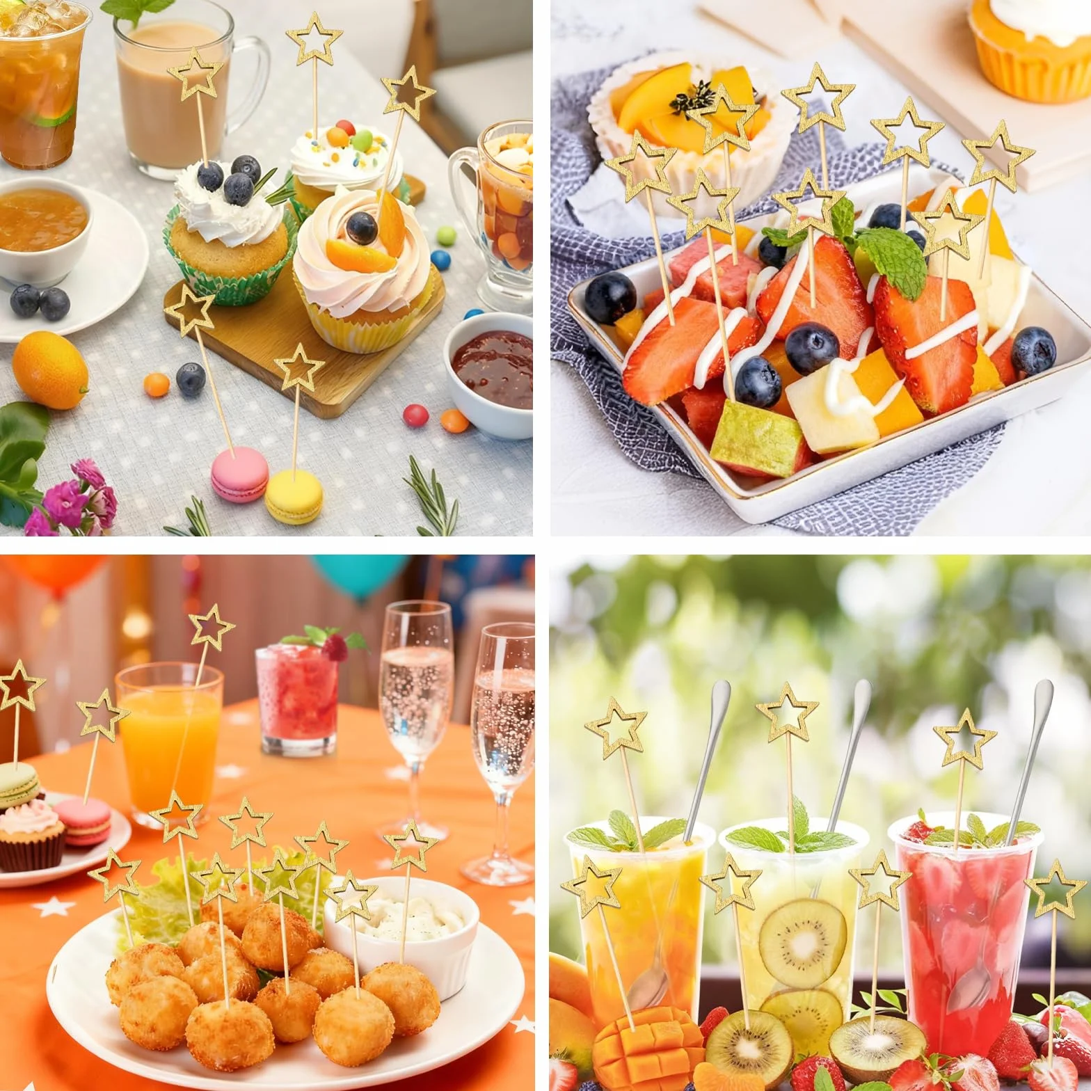 Pinchos de Cóctel con Pentagrama Palillos para Aperitivos de Madera Dorado 100 Piezas