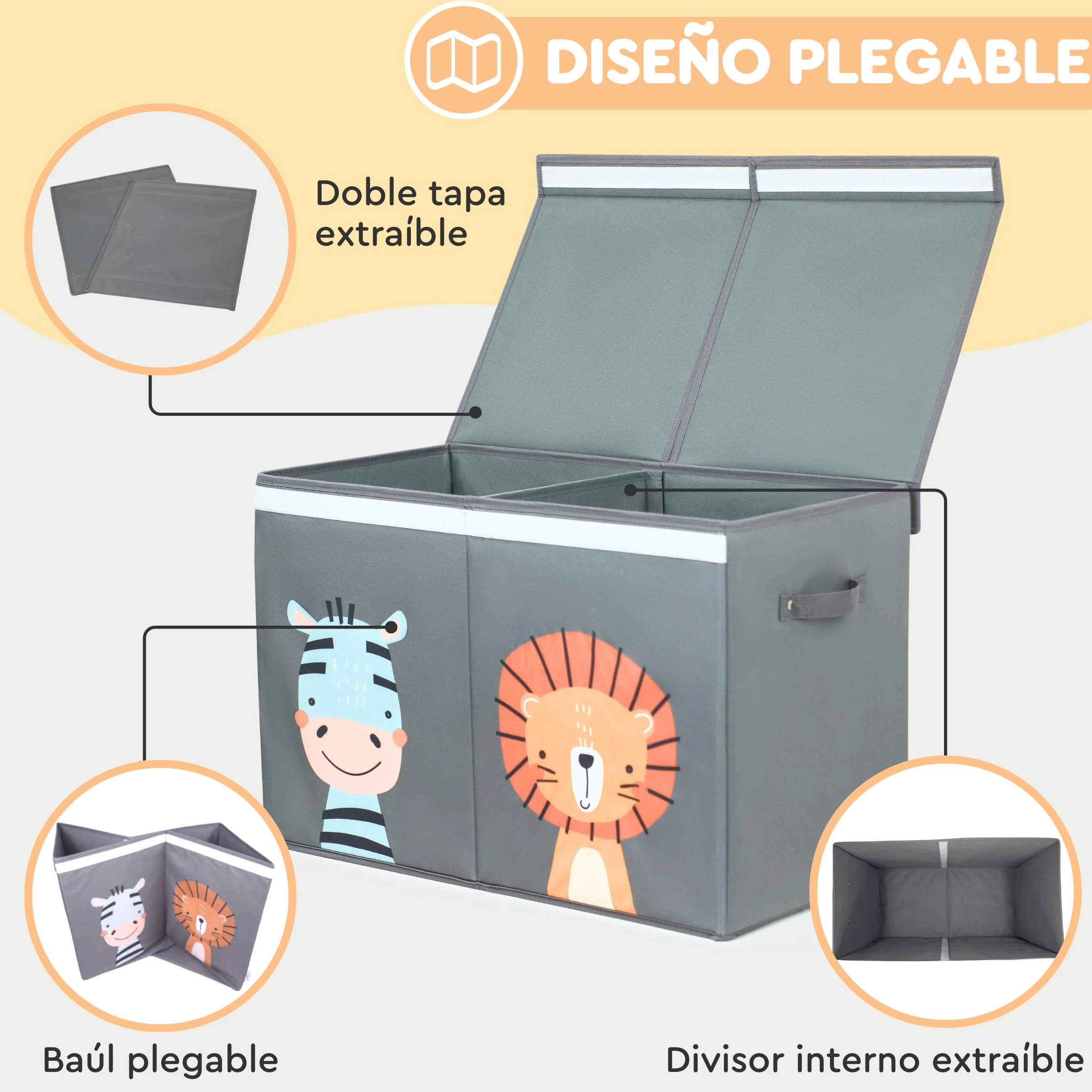 Caja de Almacenaje de Juguetes Plegable 78L Tela Oxford Gris