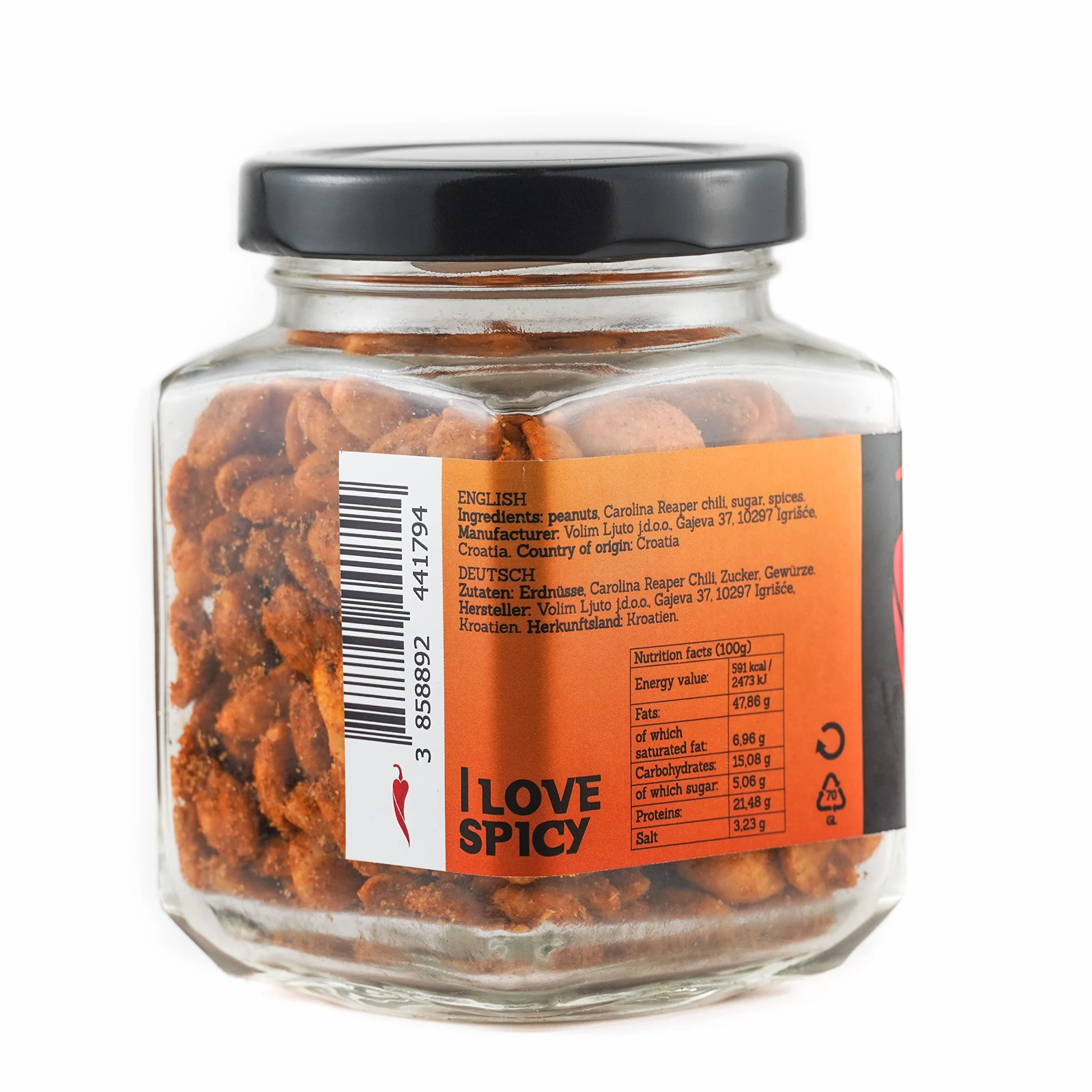 I LOVE SPICY Hellfire Peanuts 100g Cacahuetes Picantes con Chile Carolina Reaper